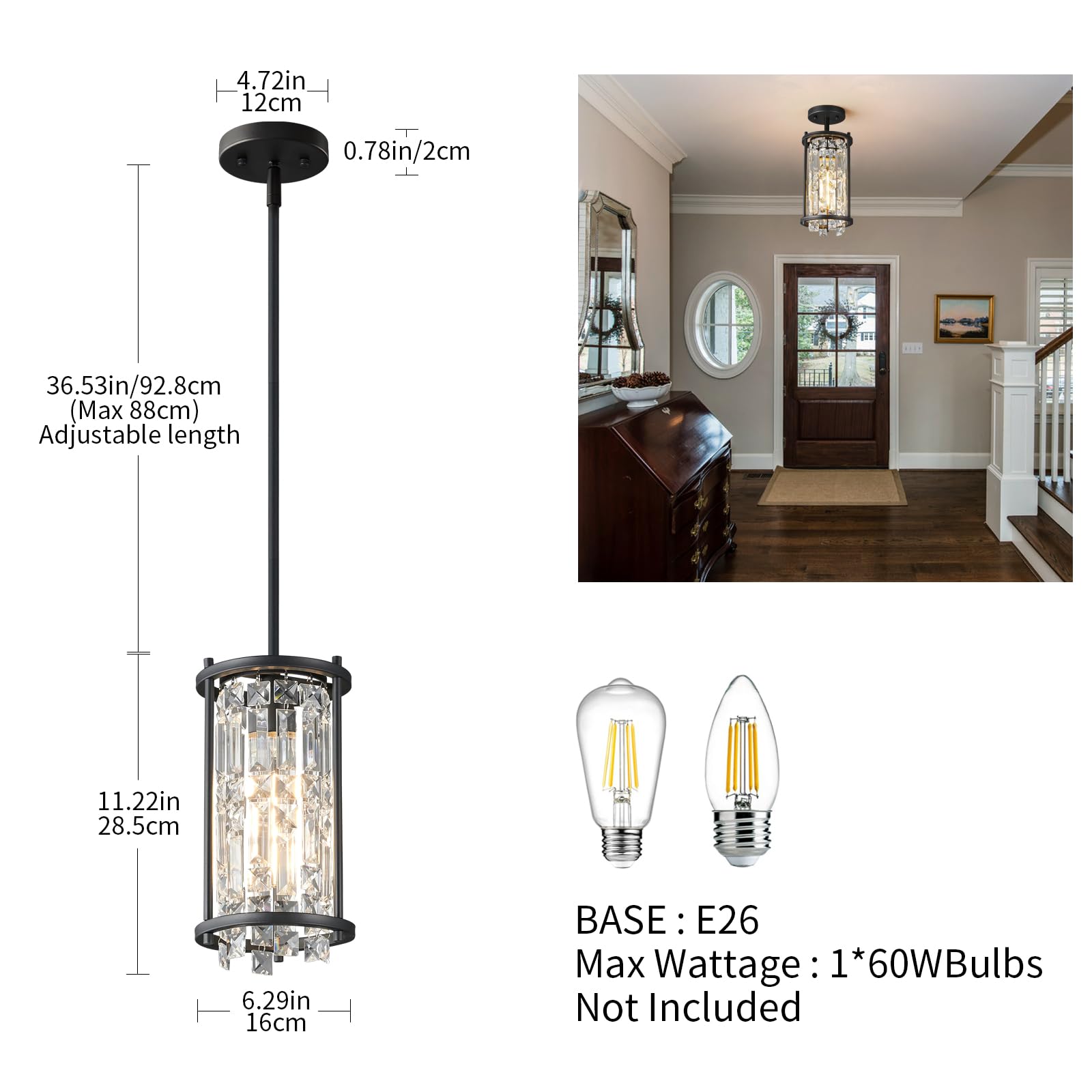 Lmqnine Black Kitchen Island Chandelier, Industrial Round 1-Light Pendant Light Fixture