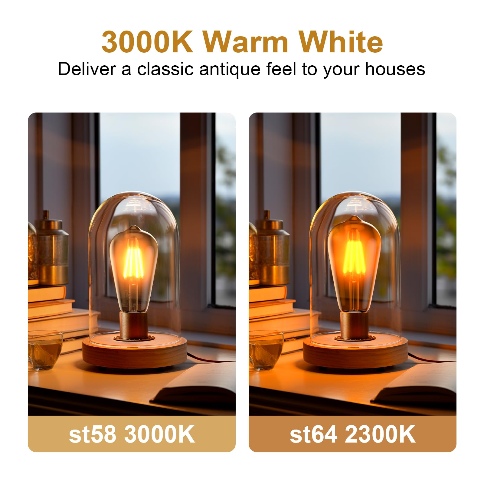 St58 Antique Led Filament Light Bulbs, Led Dimmable Edison Light Bulbs 4W, 2700K Warm White (Amber Glass) E26 Base Pack Of 6