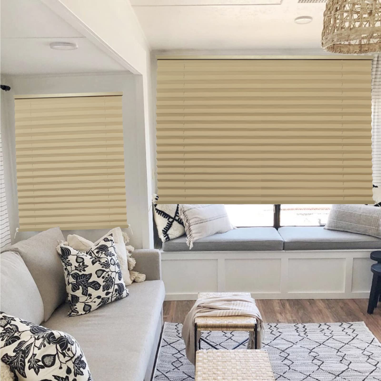 NOVINO RV Blinds - Pleated Shades for Camper Windows, 17"W x 24"L, Cappuccino