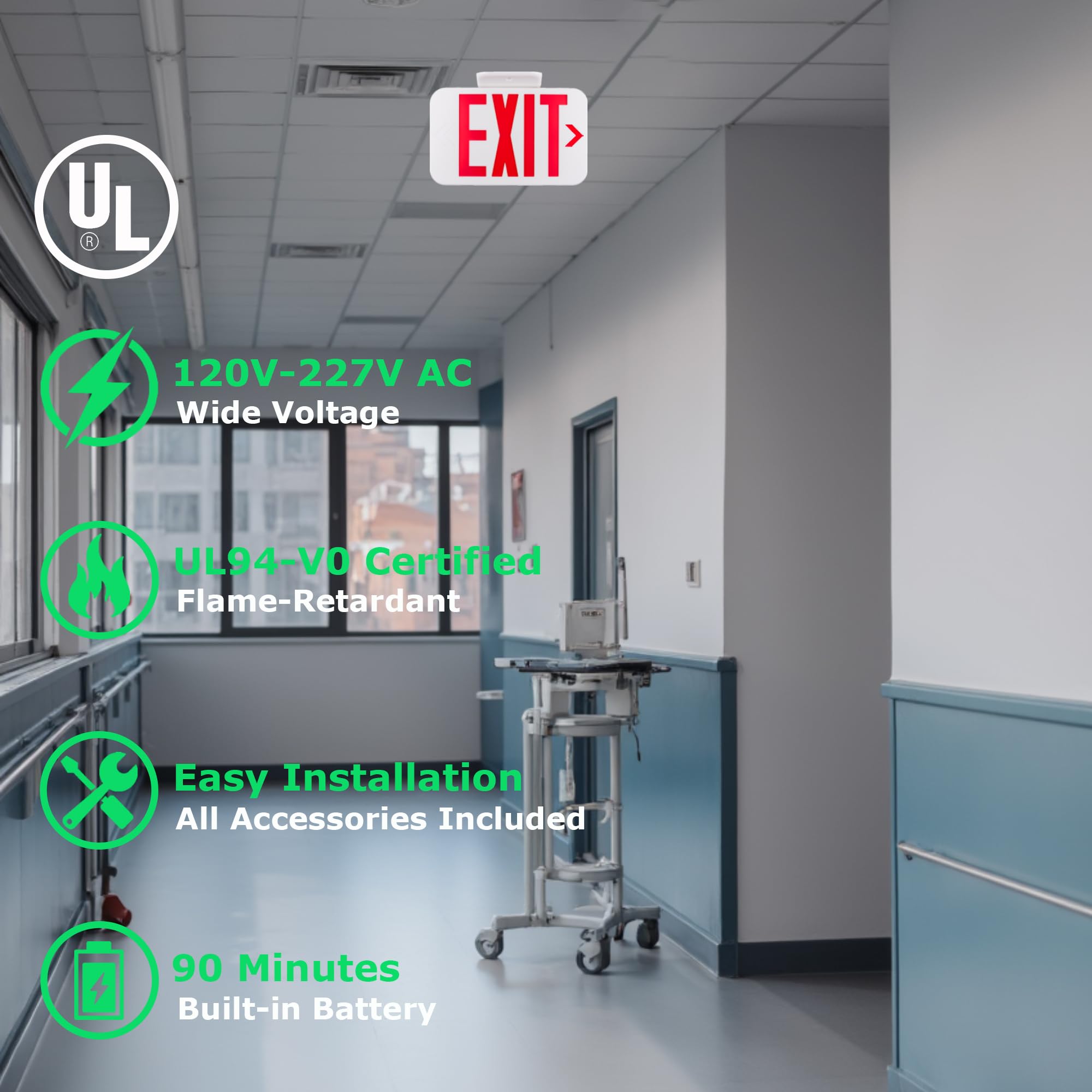 Lit-Path Led Exit Sign, Emergency Exit Light With Back Up Batteries, Double Face - Us Standard Red Letter Exit Lighting, Ul 924 And Cec Qualified, 120-277 Voltage, 1-Pack