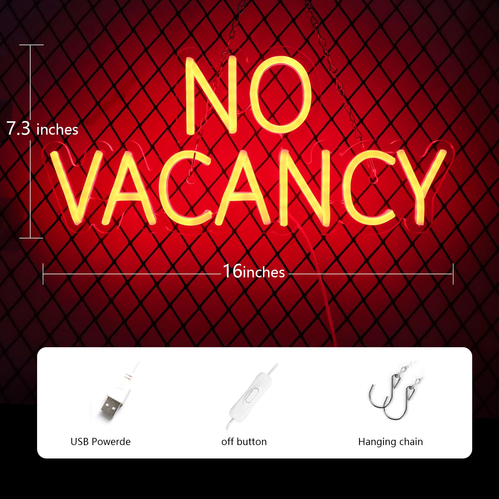 JFLLamp NO VACANCY Neon Sign - 16x7.3 Inch LED Wall Decor for Bedroom & Business, Unique Gift, 5V Adapter Included
