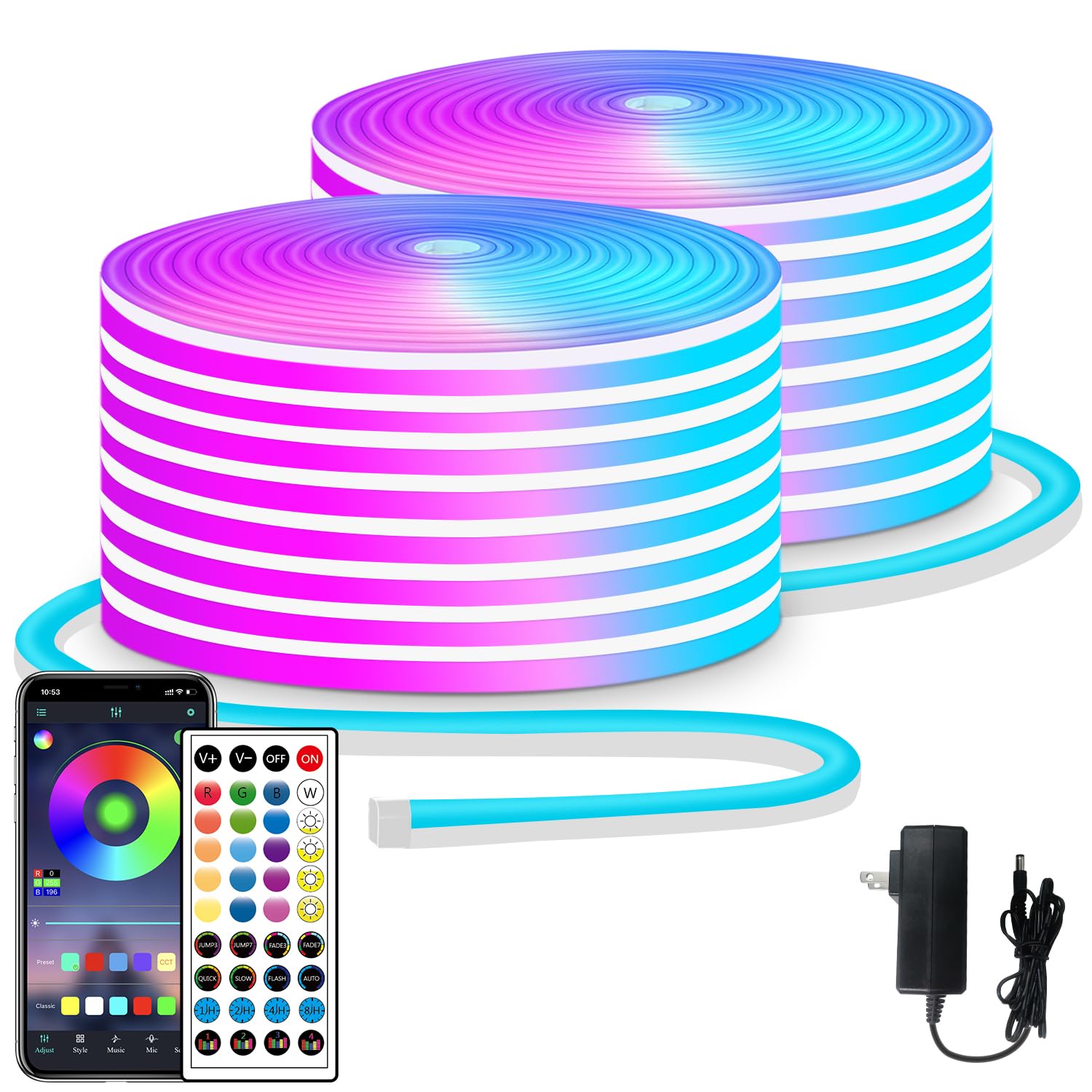 Segrass 100Ft Led Neon Lights, Rgb Color, Remote App Control, Waterproof Strip For Bedroom & Outdoors