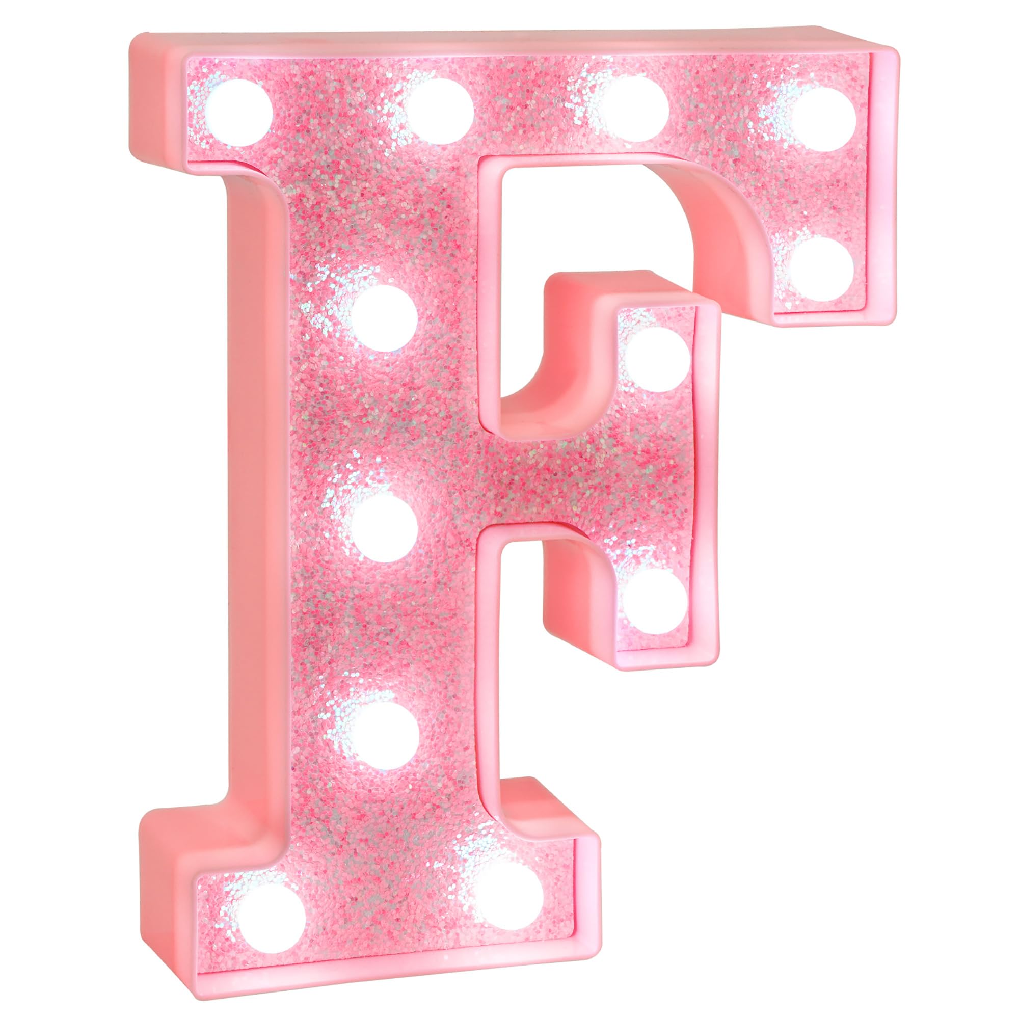EUFONY Pink Glitter LED Marquee Light Up Letter F with Cool White Lights, Battery-Powered Alphabet Letter Sign for Girls Gift, B