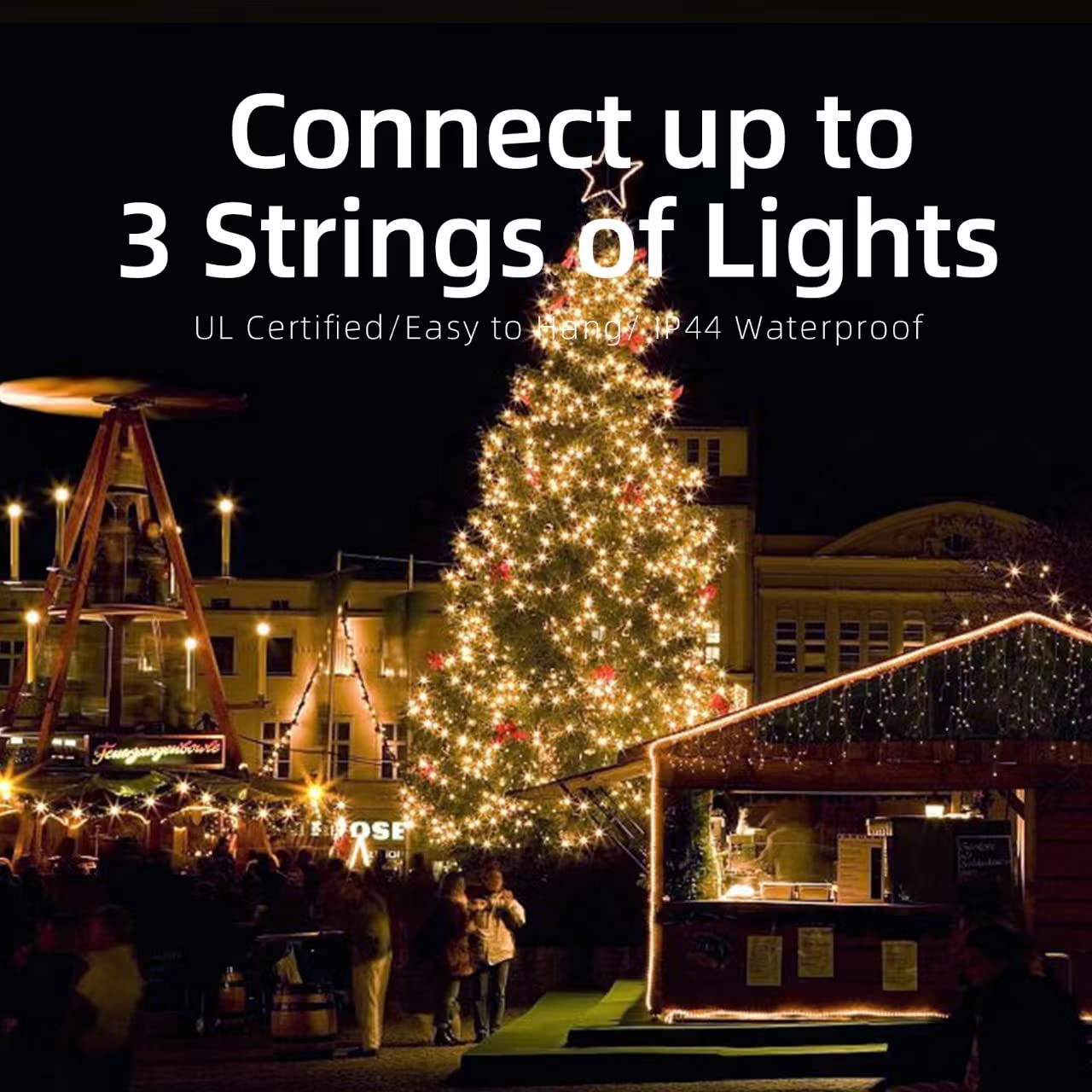 Xmashome 63.8Ft White Wire Clear String Lights, 300 Count (150L*2Pcs) Incandescent Christmas Lights