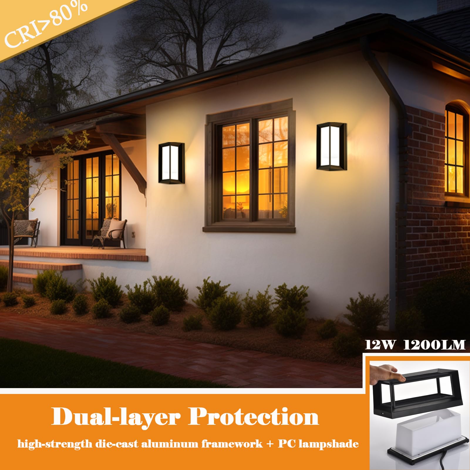 Iyogaled Black Outdoor Light Fixtures Wall Mount, Ip65 Aluminum Modern Outdoor Porch Light, 12W 3000K 4500K 6000K Outdoor Wall L