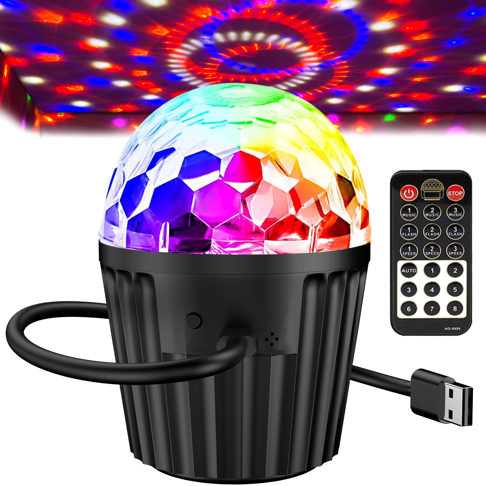 Portable Mini Disco Ball Light For Party, Rgb Dj Strobe Light With Remote Control And Usb Cable, Sound Activated Stage Lights Fo
