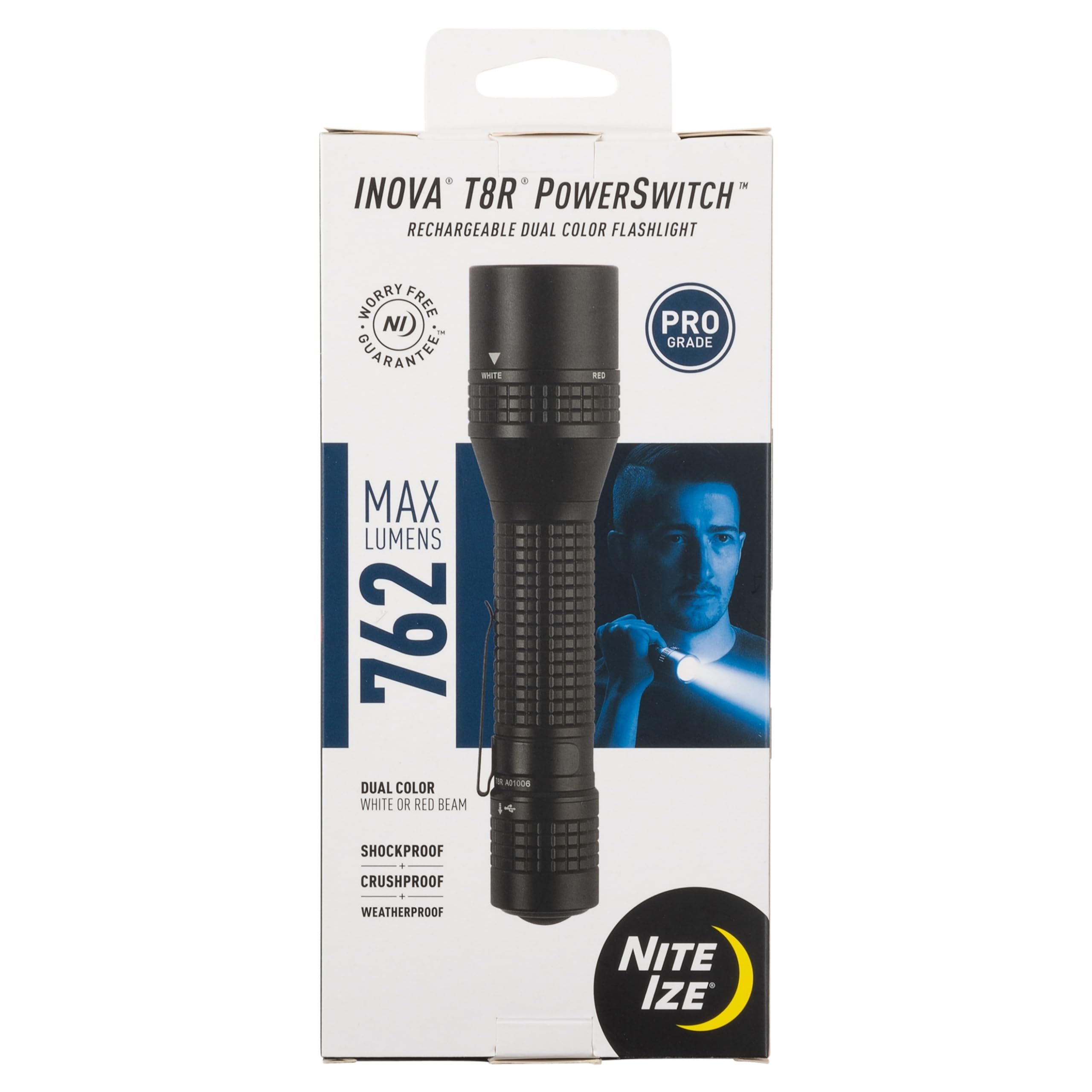 Nite IZE INOVA T8R PowerSwitch Rechargeable Dual Color Flashlight - Tactical LED Flashlight for First Responders & Law Enforceme