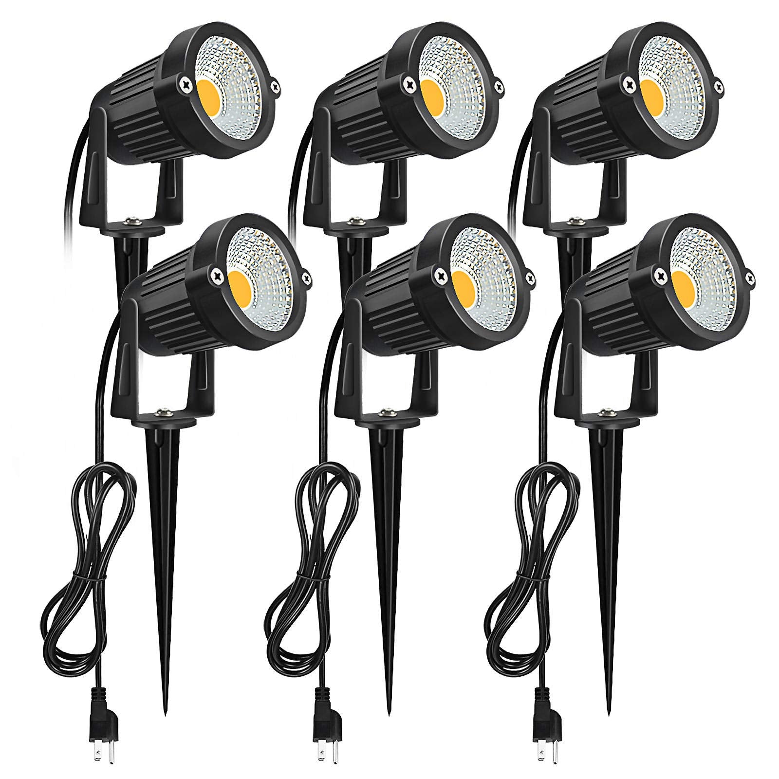 Romwish Landscape Spotlights, 5W IP65 Waterproof, 3000K Warm White, Aluminum, 6 Pack, Model cob-landscape-120v-6