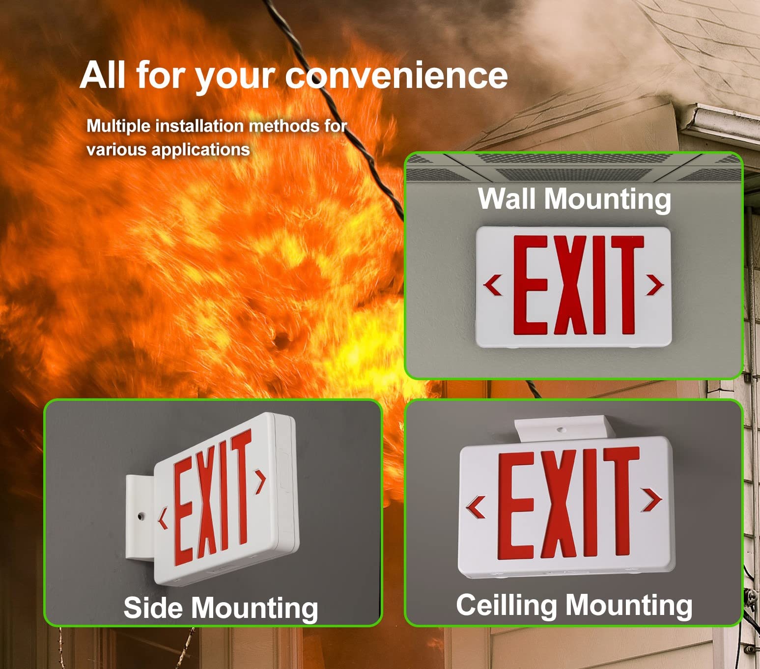 Tanlux Red Exit Sign, Led Emergency Exit Light With Battery Backup, Ul Listed, Ac 120/277V, Hardwired Exit Signs With Emergency Lights, Commercial Emergency Lights For Business - 1 Pack