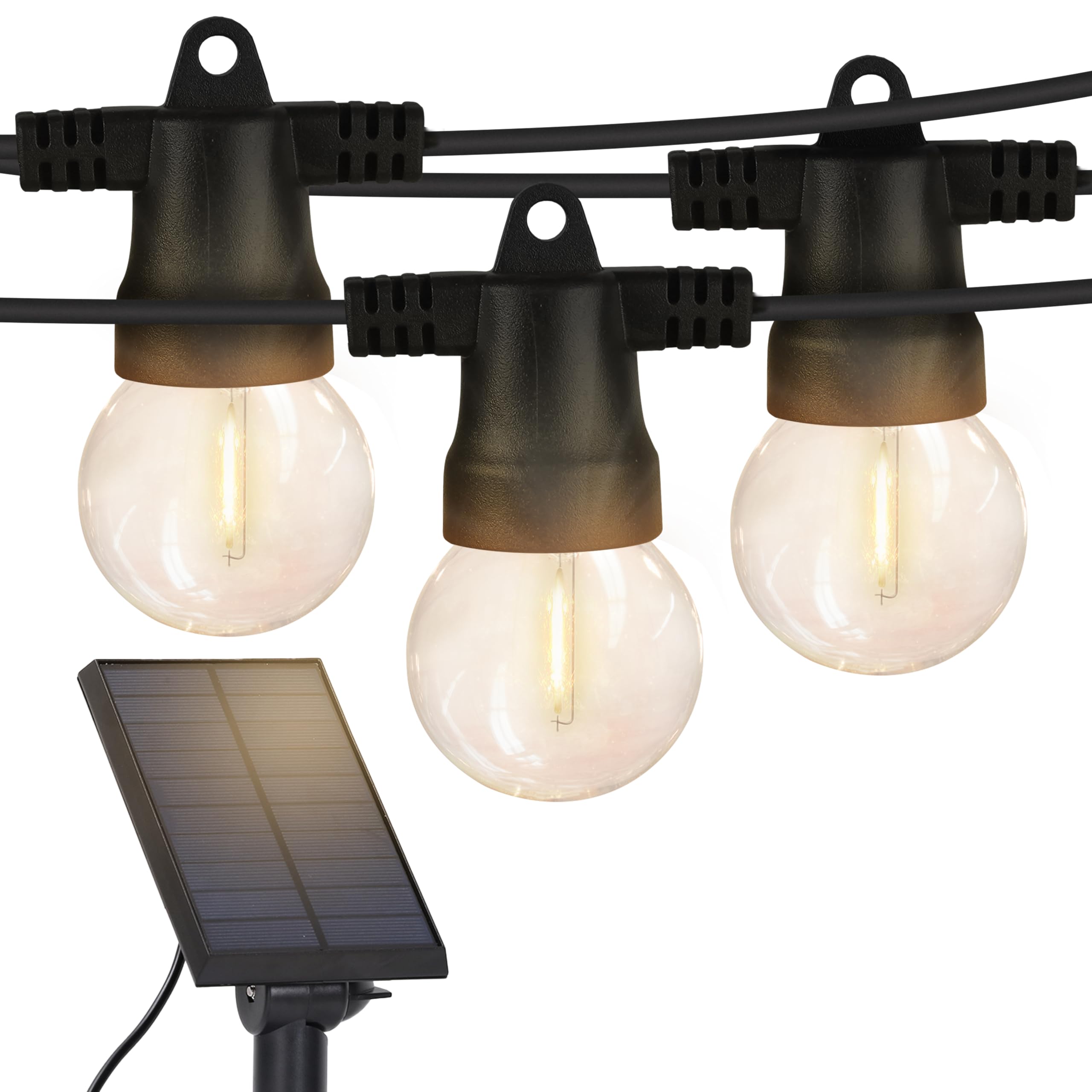 Brightech Ambience Pro Solar LED String Lights - 27 Ft Waterproof Bistro Lights - Soft White - G40Solar - Retro Edison Bulbs