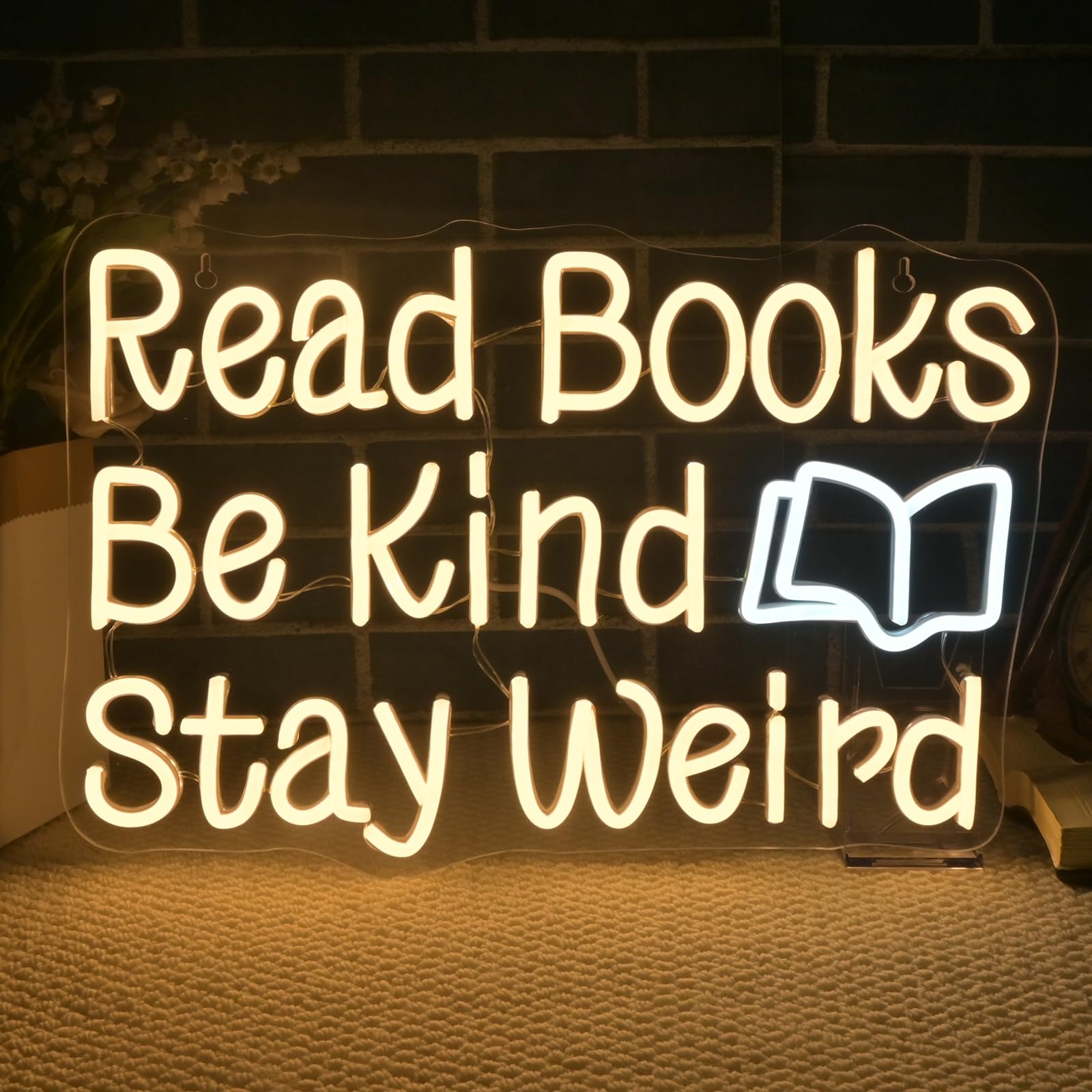 Wlhope Read Books Be Kind Stay Weird Neon Sign Neon Signs For Wall Decor Lovers Gifts Bedroom Bookstore Reading Room Library Study Room Decoration Read Books Neon Lights Led Sign