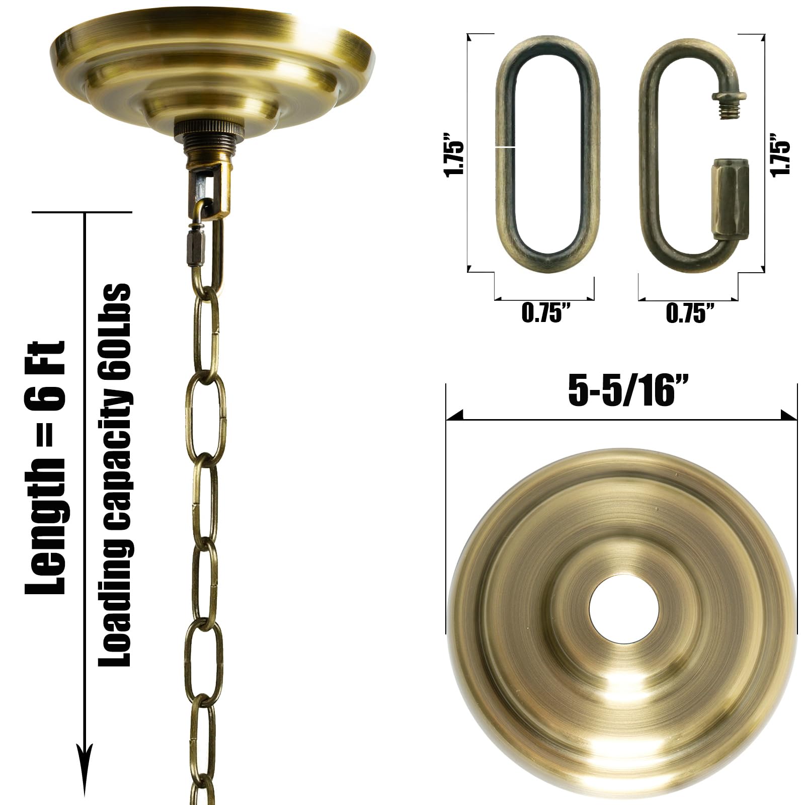 MAYOMAJO Light Canopy Kit with 6 Ft Chain, 5-5/16 Inch, Alloy Steel, Bronze, Model MY-221217