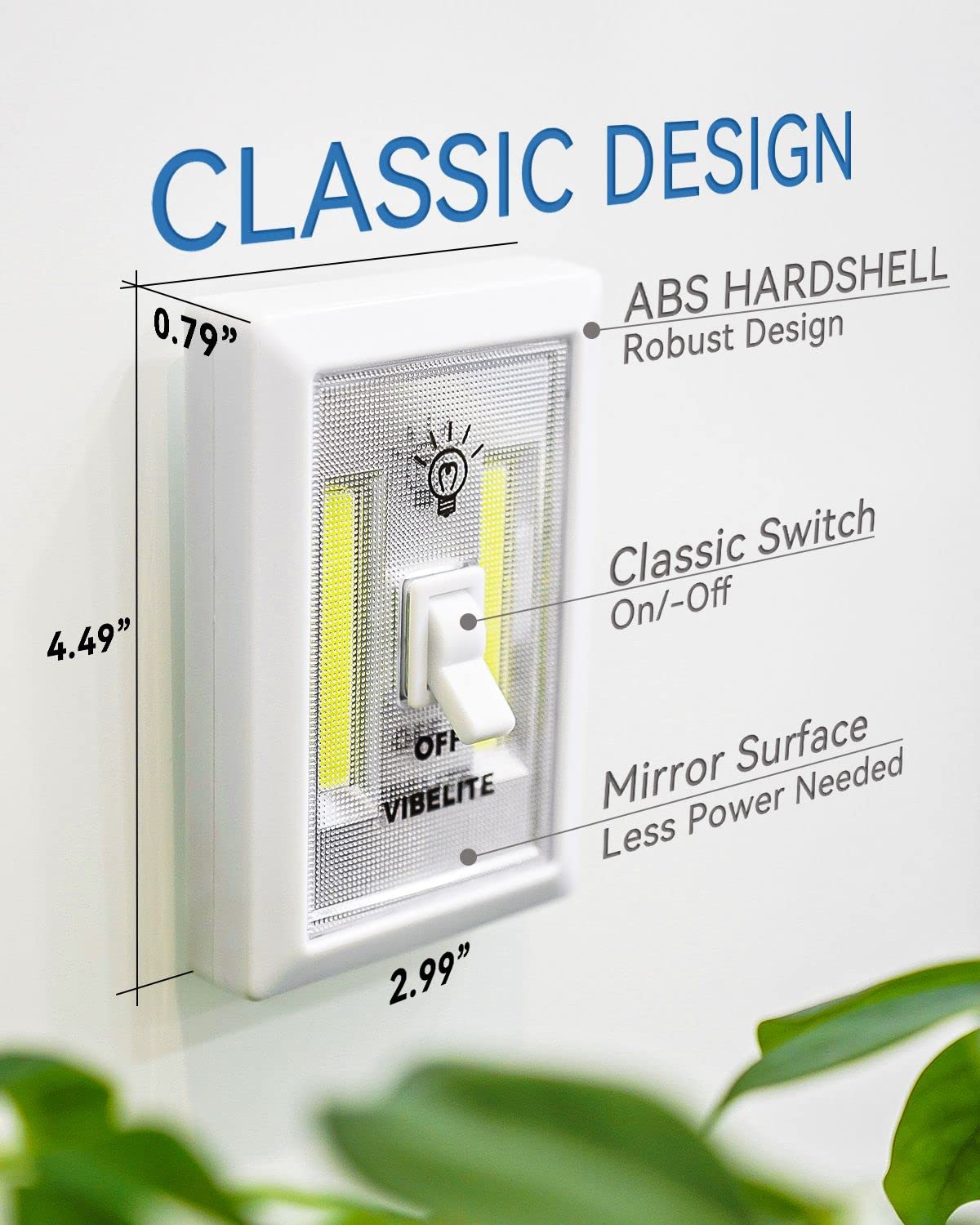 VIB high-standard LED Night Light Switch - 200 Lumen, Wireless, Battery Operated, 4 Pack, White, Ideal for Cabinets, Closets, and Emergency Use