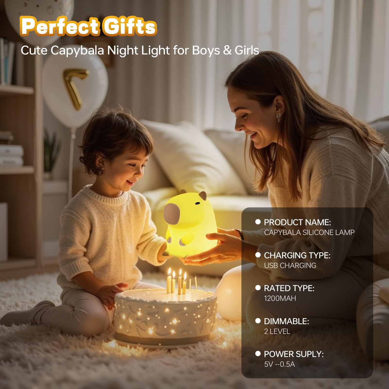 Capybara Night Light For Kids  Cute Capybara Lamp Silicone Baby Nursery Night Lamp  Dimmable Squishy Touch Bedside Lamps  Adorable Rechargeable Animal Lamps Gifts Kawaii Room Decor For Kids Girls Boys