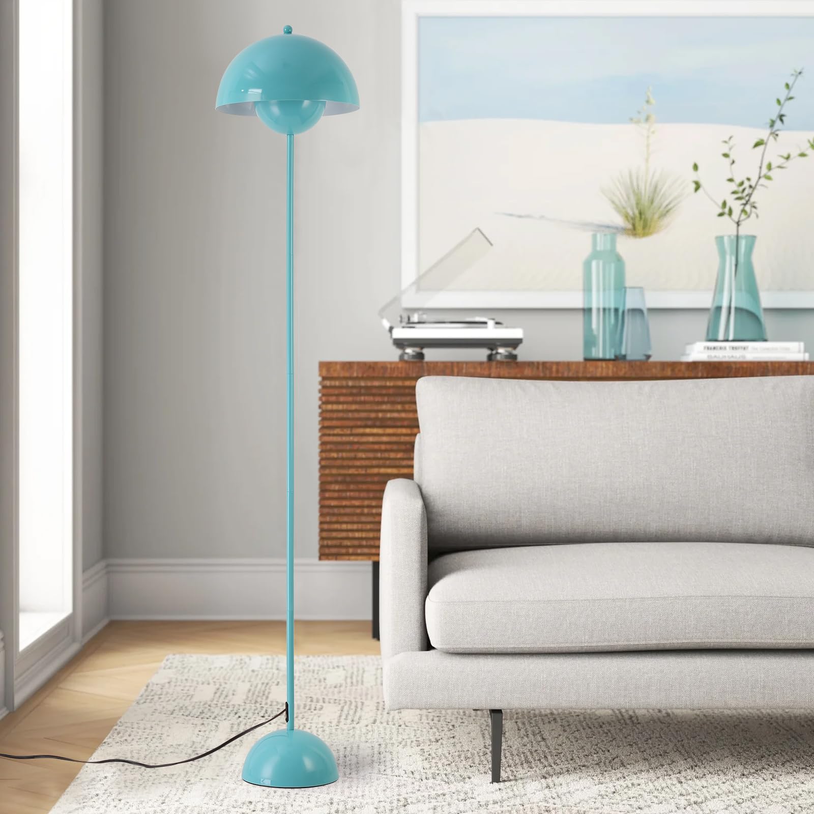 COSYLUX Modern Floor Lamp - Industrial Tall Standing Lamp, Metal Shade, Turquoise Blue, Ideal for Living Room, Bedroom, Office, Nursery