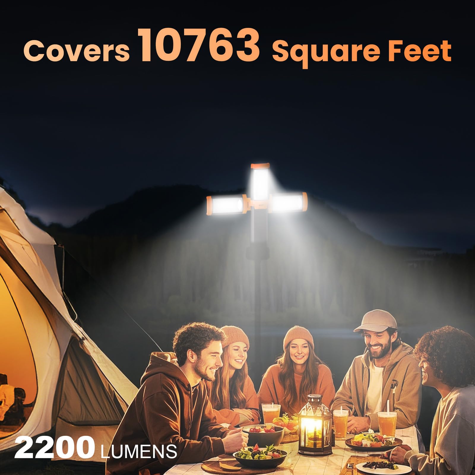 CAVN Rechargeable 10000mAh Camping Lights with Stand 6.5 ft Max Height, Portable Cordless LED Work Light 2200 Lumens 6500/4500/3
