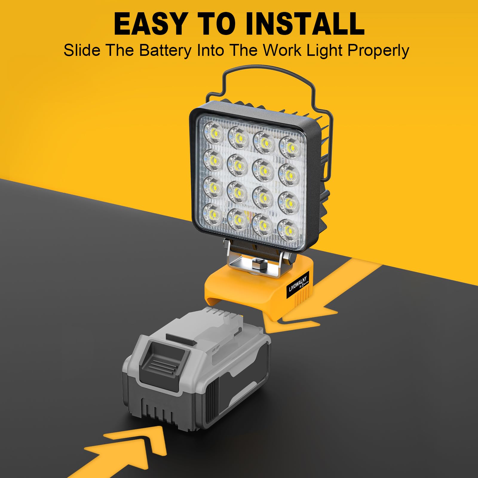 Livowalny Cordless 20V Max Led Work Light For Dewalt 20V Battery, 48W 4800Lm Flashlight, Led Flood Light, Battery Light With Usb And Type C Charging Port Led Light For Outdoors And Job Site Lighting