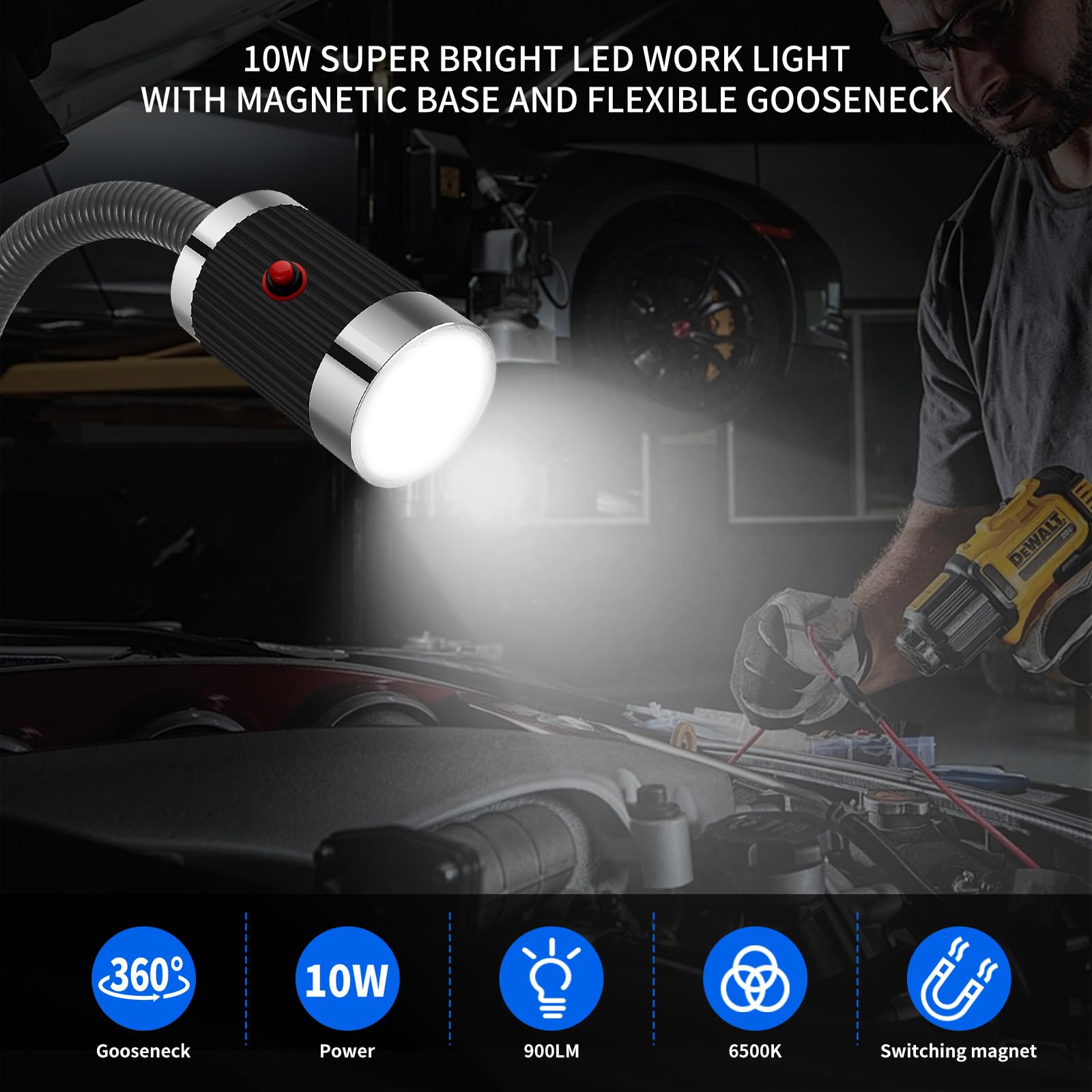 Magnetic Work Light, Led Work Light With Flexible Gooseneck And Magnetic Base, Shop Tool Lamp For Lathe, Work Bench, Sewing Mach