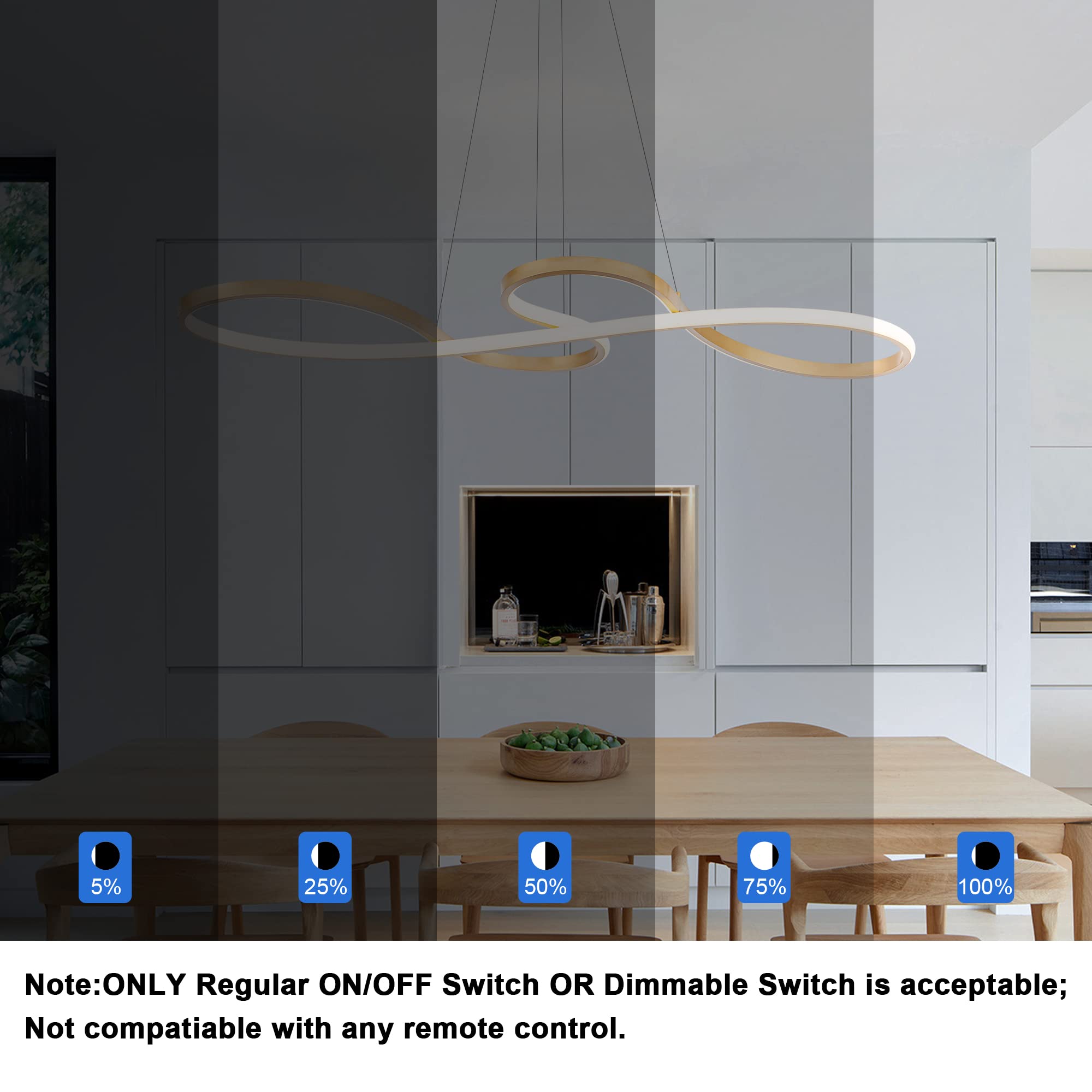 SUNMOO Modern LED Chandelier - Dimmable 60W Lighting Fixture for Dining Room, Kitchen Island, Adjustable, Gold, Model PL21-WGDD-60W-G