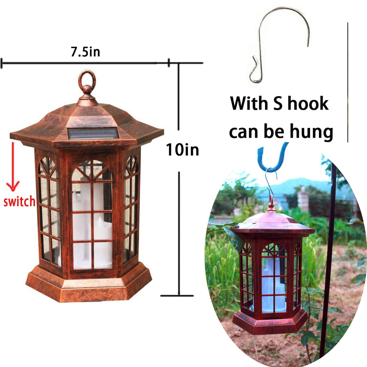 Solar Outdoor Waterproof Hanging Lantern, Garden Decorative Solar Lights Pvc Upgrade 3 Led Flickering Flameless Candle Decorativ