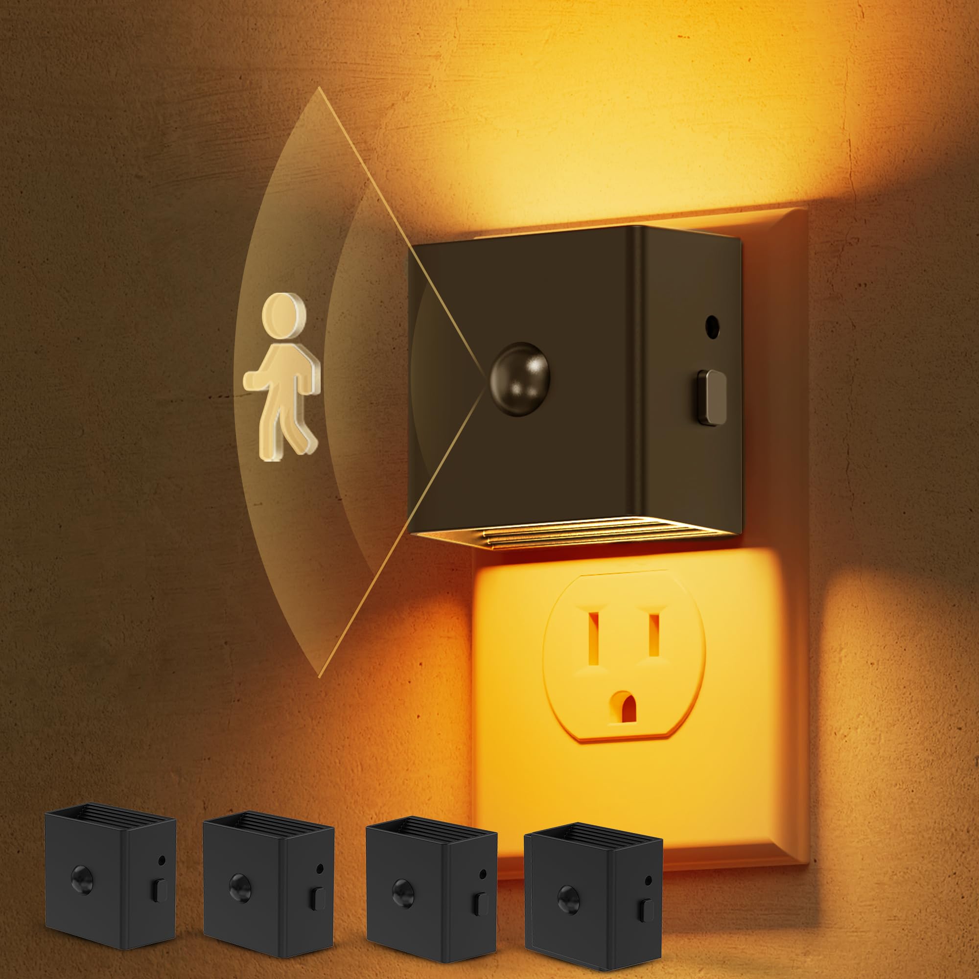 L LOHAS LED Motion Sensor Night Light, [4-Pack] Motion Activated Night Light, Motion Sensor and Dusk to Dawn Sensor, Brightness 