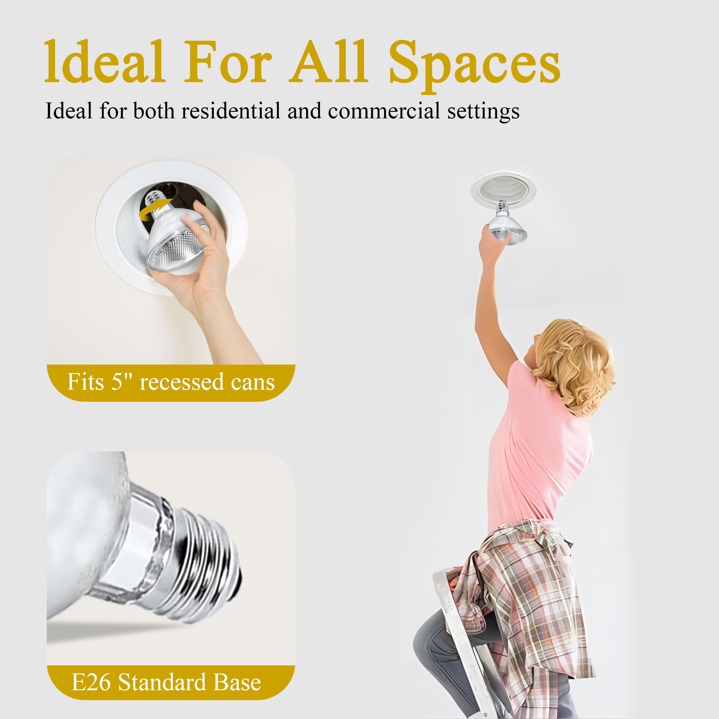 Par30 Short Neck Halogen Flood Light Bulbs, 50W Equivalent, 120V 2700K Warm White Dimmable High Brightness, E26 Base, Great For