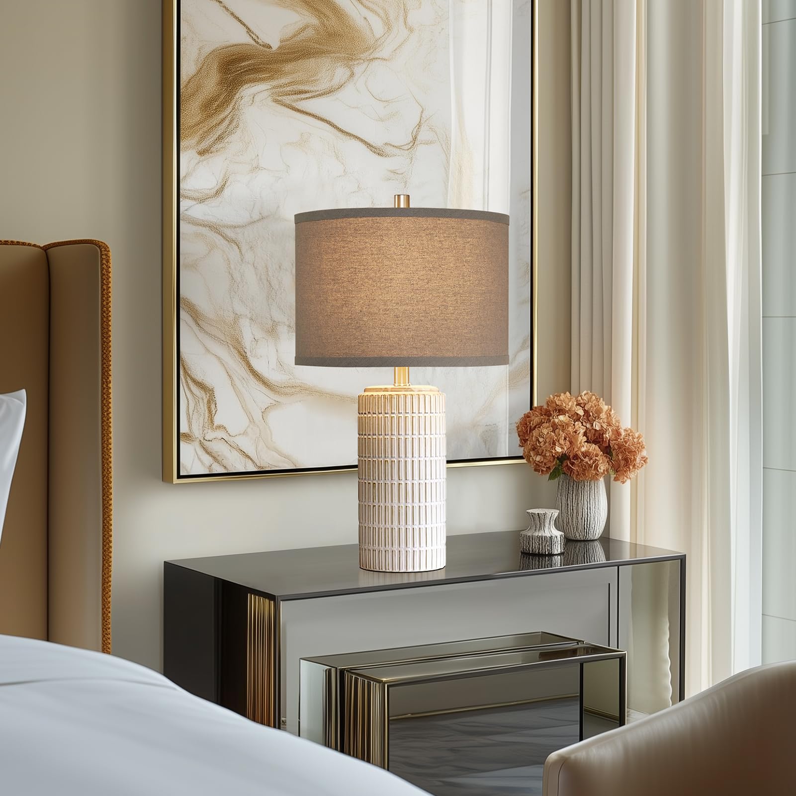 Aieampdo 23'' Set Of 2 Ceramic Table Lamps, Farmhouse Bedside Lamp For Bedroom Living Room Nightstand Entryway, Side Table Lamps