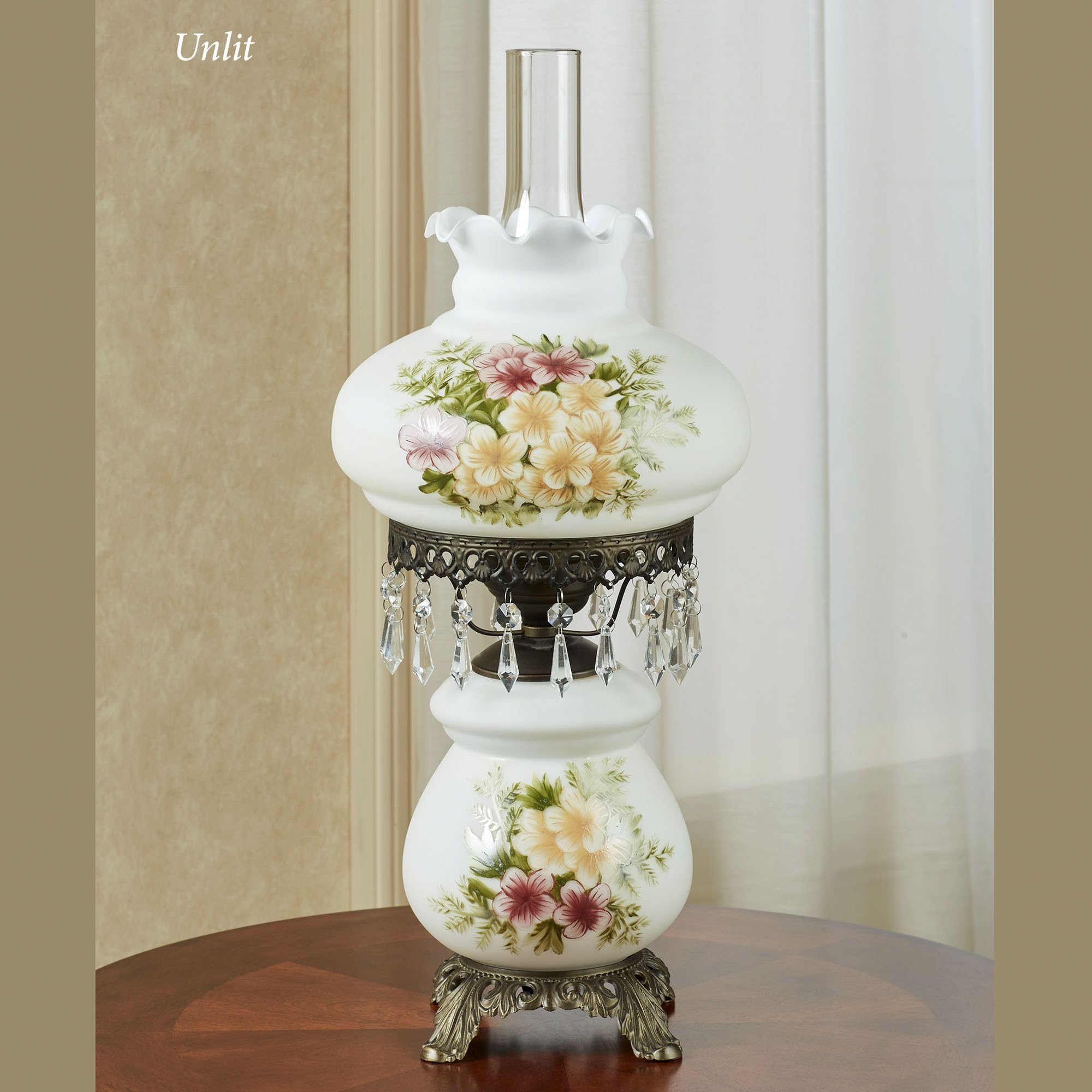 Touch Of Class Abigail Hurricane Style Parlor Table Lamp - Antique Victorian Aesthetic - Painted By Hand - Floral Designs - Vint