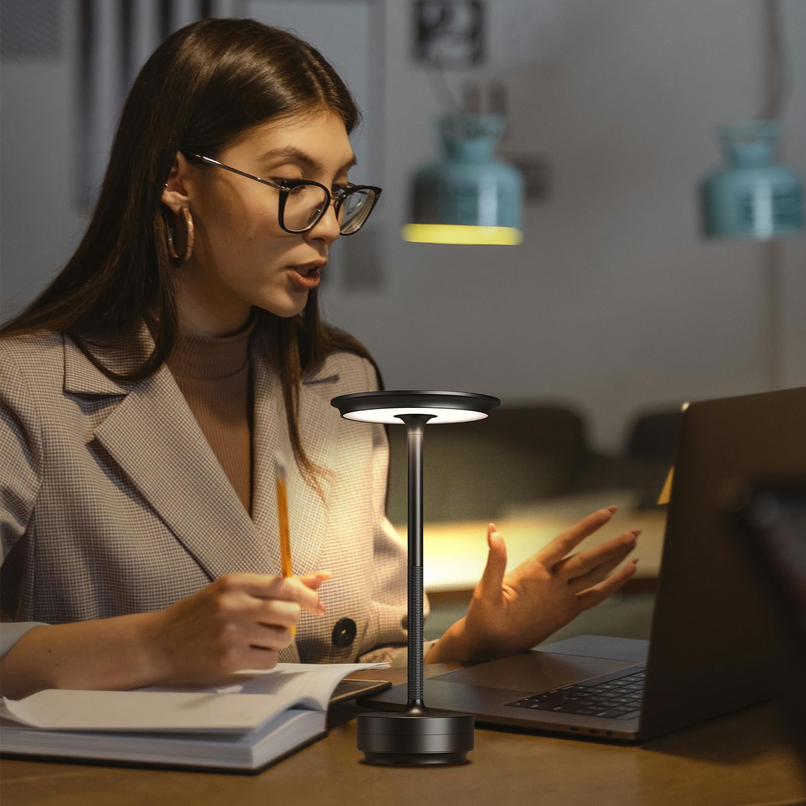 Cordless Table Lamp, 5000Mah Rechargeable Table Lamp, Battery Powered Lamp With 3 Color Stepless Dimming, Portable Led Desk Lamp