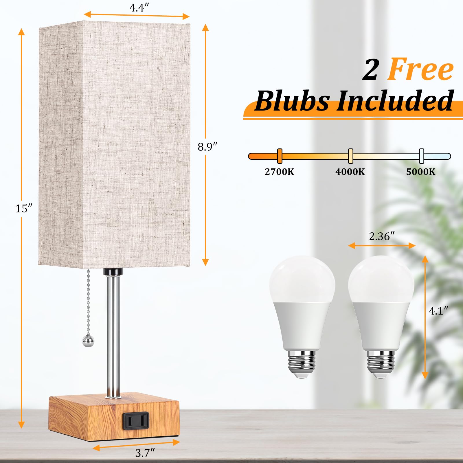 Dott Arts Small Table Lamps Set of 2, 2700K/4000K/5000K, Wood Minimalist Nightstand Lamps for Bedroom, Living Room, Kids Room