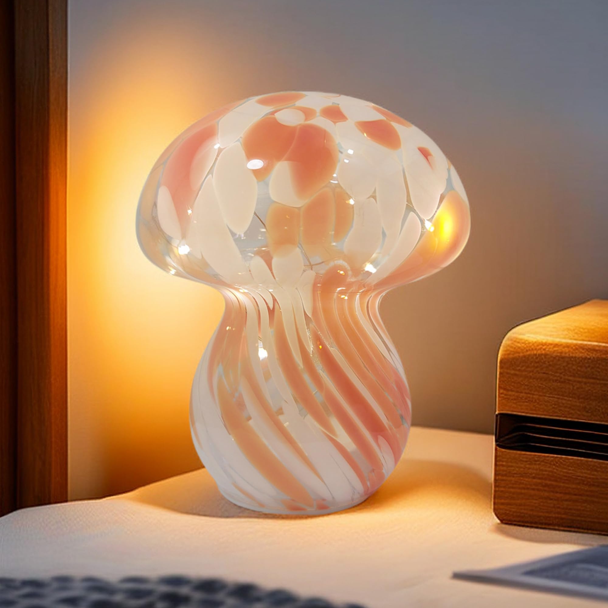 Jbgiyosg Mushroom Table Lamps Night Lights Cute Glass Nightstand Bedside Desk Lamps For Bedroom Living Study(Bulb Included) - Re