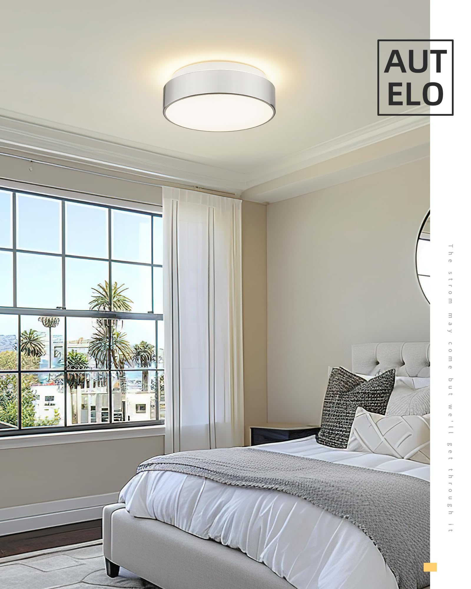 Autelo 12'' Flush Mount Ceiling Light Fixture, Frosted Glass Shade 2-Light Close To Ceiling Light Fixture In Brushed Nickel Fini