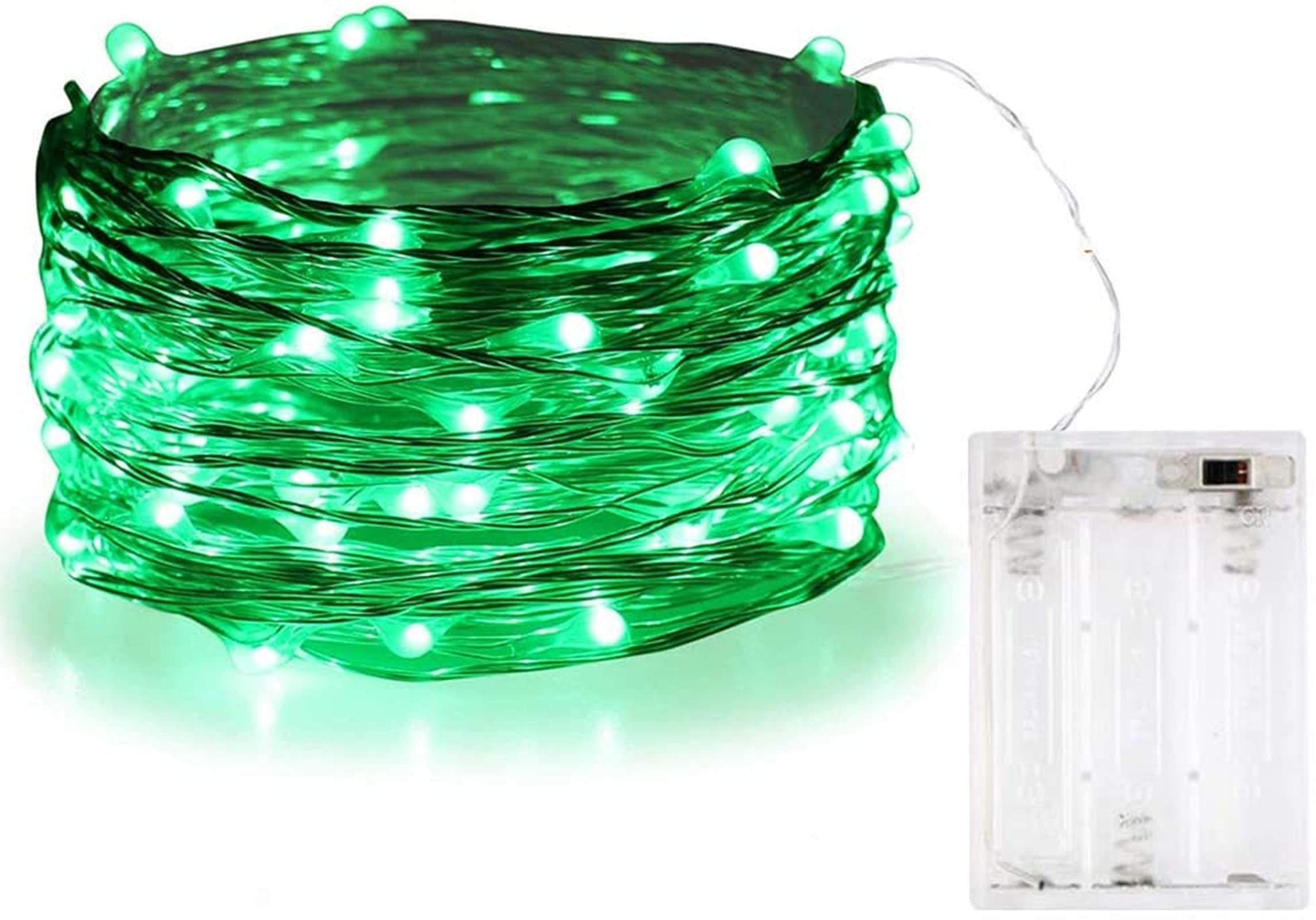 BOLWEO Green Battery Operated String Lights, St. Patricks Day Decoration Waterproof 10Ft Silver Copper Wire 30 LED Diwali Hallo
