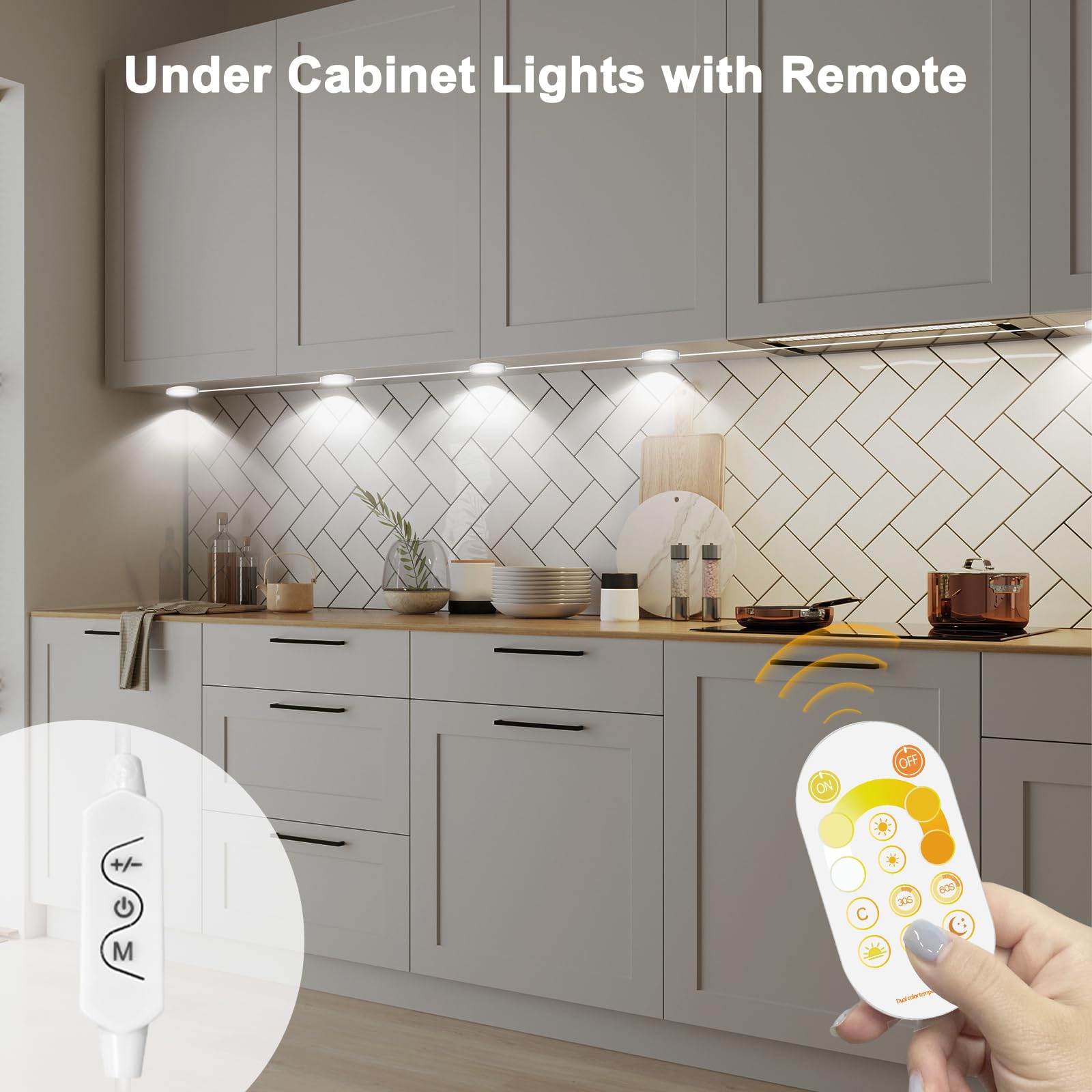 Daymeet Under Cabinet Lights Adjustable Brightness 3 Color Remote Control 9.8ft Polycarbonate Model XRCFDLY-1