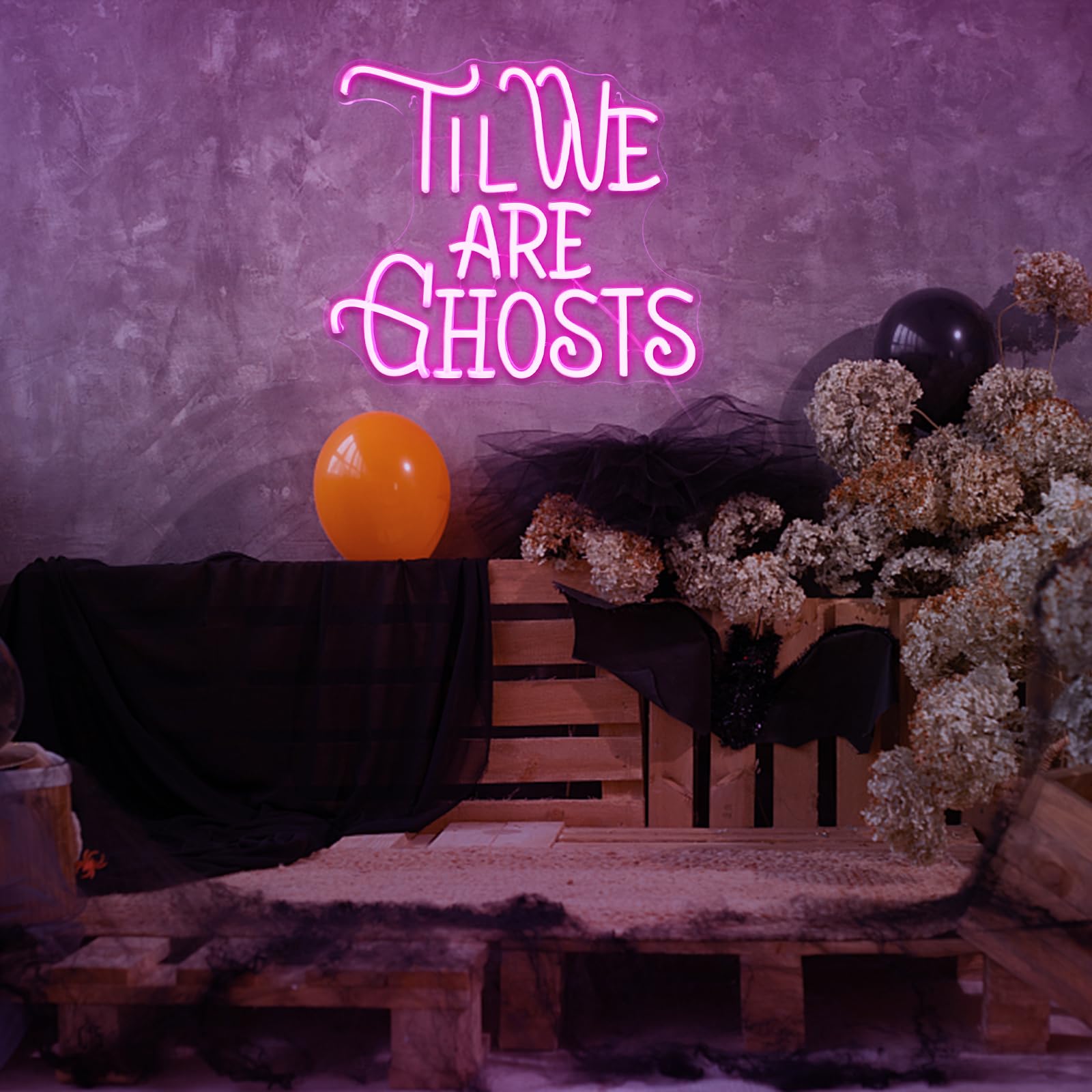 Til We Are Ghost Neon Sign Pink Gothic Home Decor ValentineS Day Decor Sign Goth Room Sign For Bedroom Living Room Office Dorm Valentines Gift Birthday Wedding Party Decor Halloween