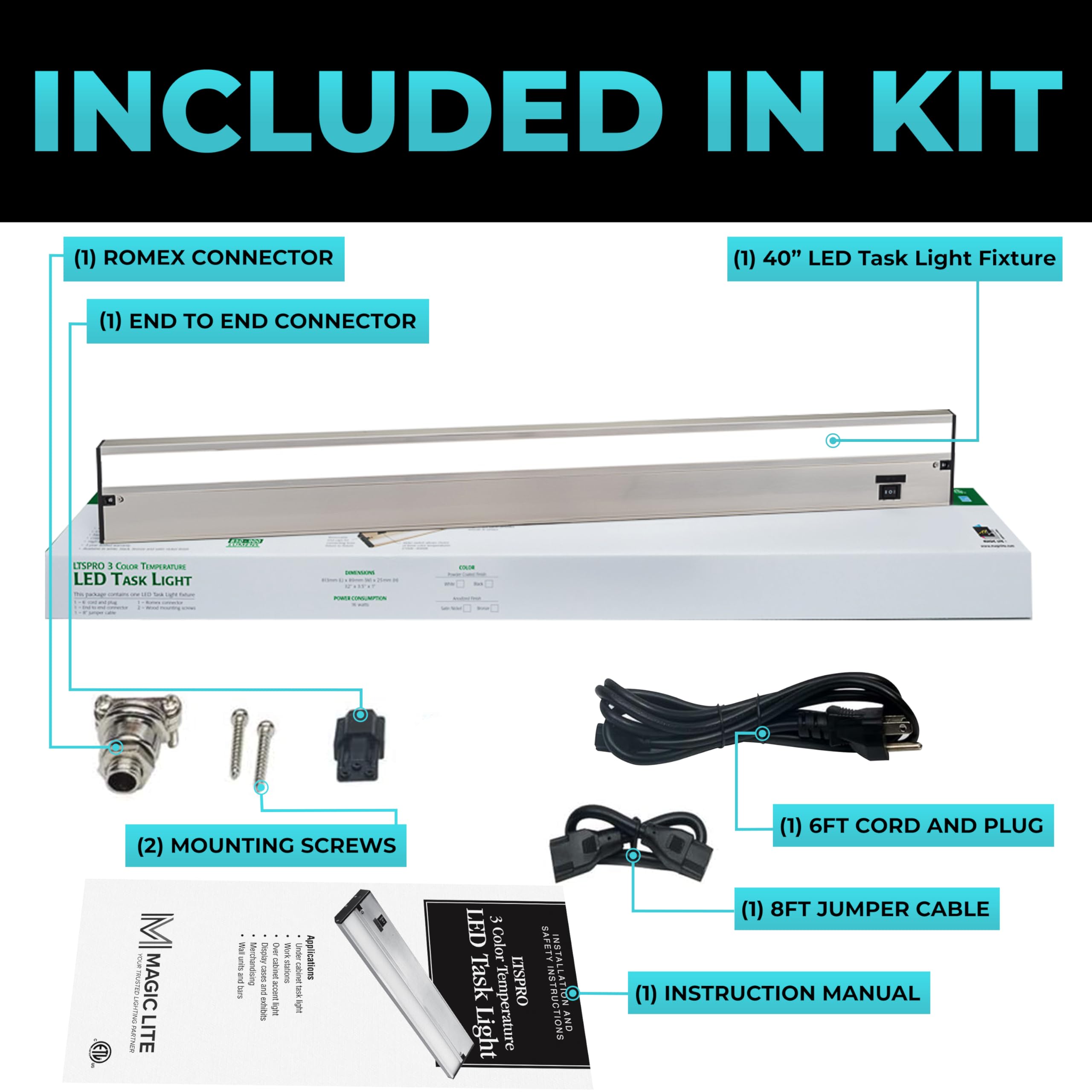 Led Under Cabinet Lighting Hardwired - 3Cct 40 Inch Satin Finish - Undercabinet Lights For Kitchen - Linkable Undercounter Dimmable Plug In Light Or Hard Wired - Under Counter Fixture Direct Wire
