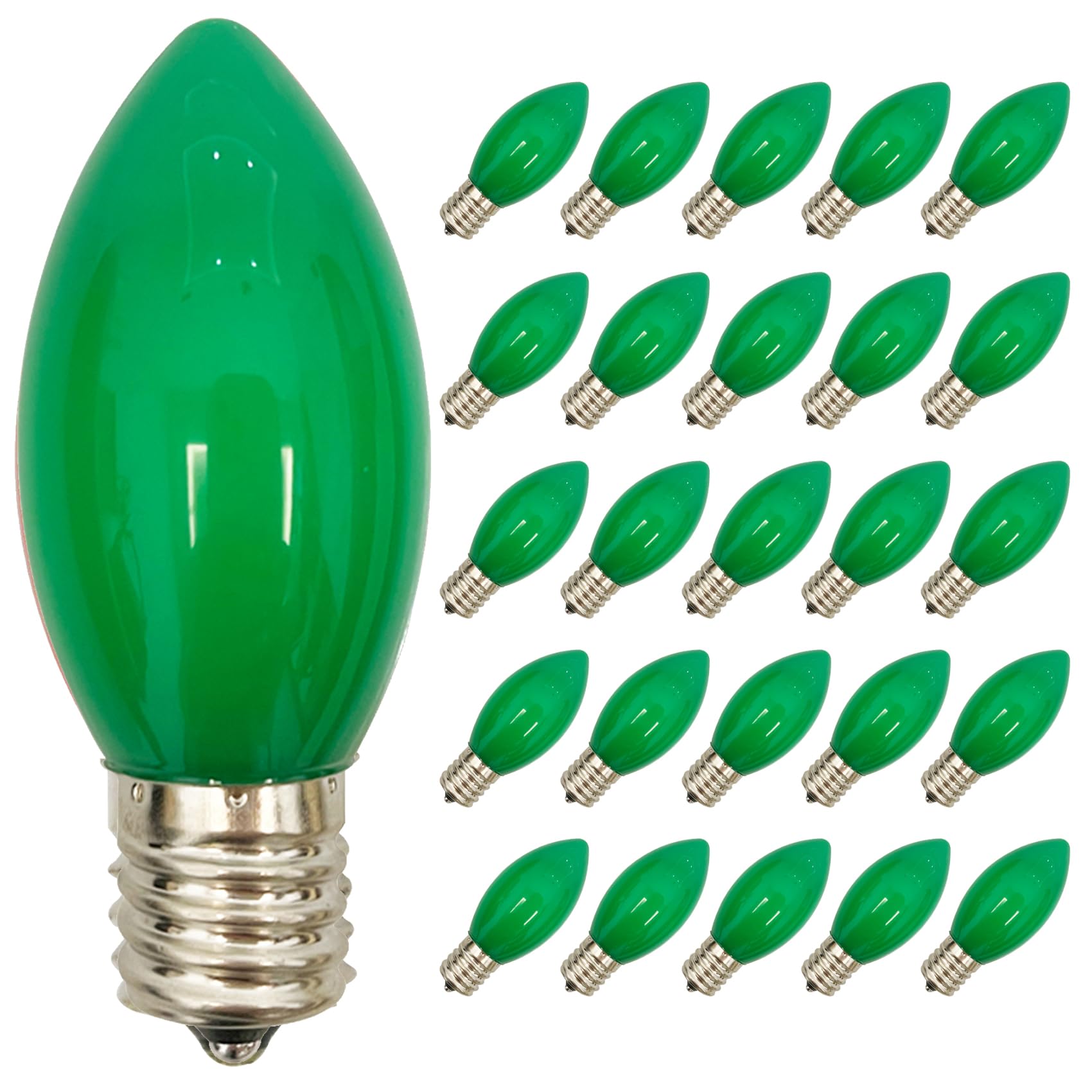 25 Pack C9 Ceramic Green Replacement Bulbs, St. Patrick 'S String Light Bulb Vintage Incandescent Light Bulbs For Christmas Wedd