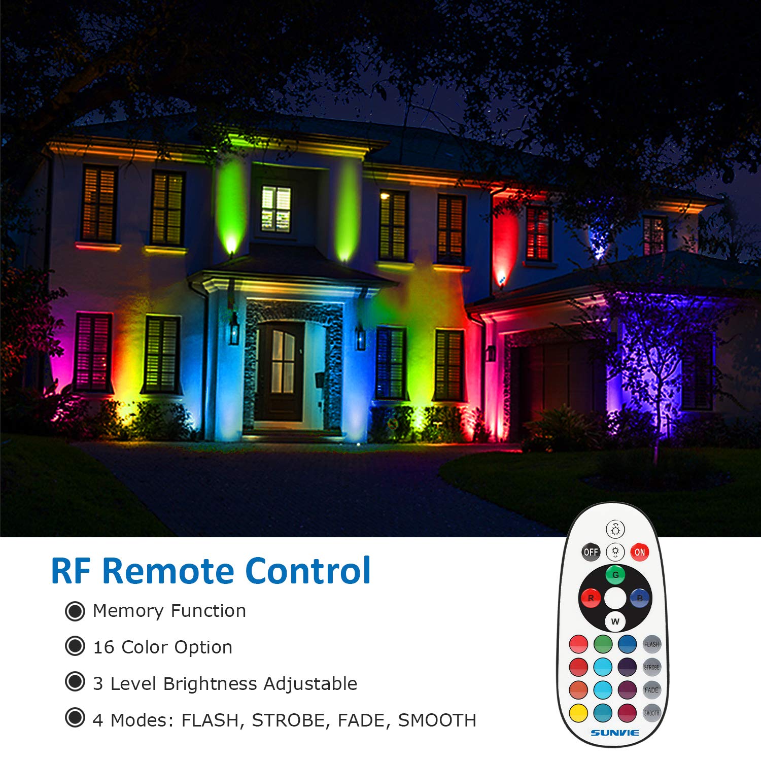 Sunvie Rgb Color Changing Christmas Spotlights - Waterproof 6W Landscape Lights With Remote, 2 Pack