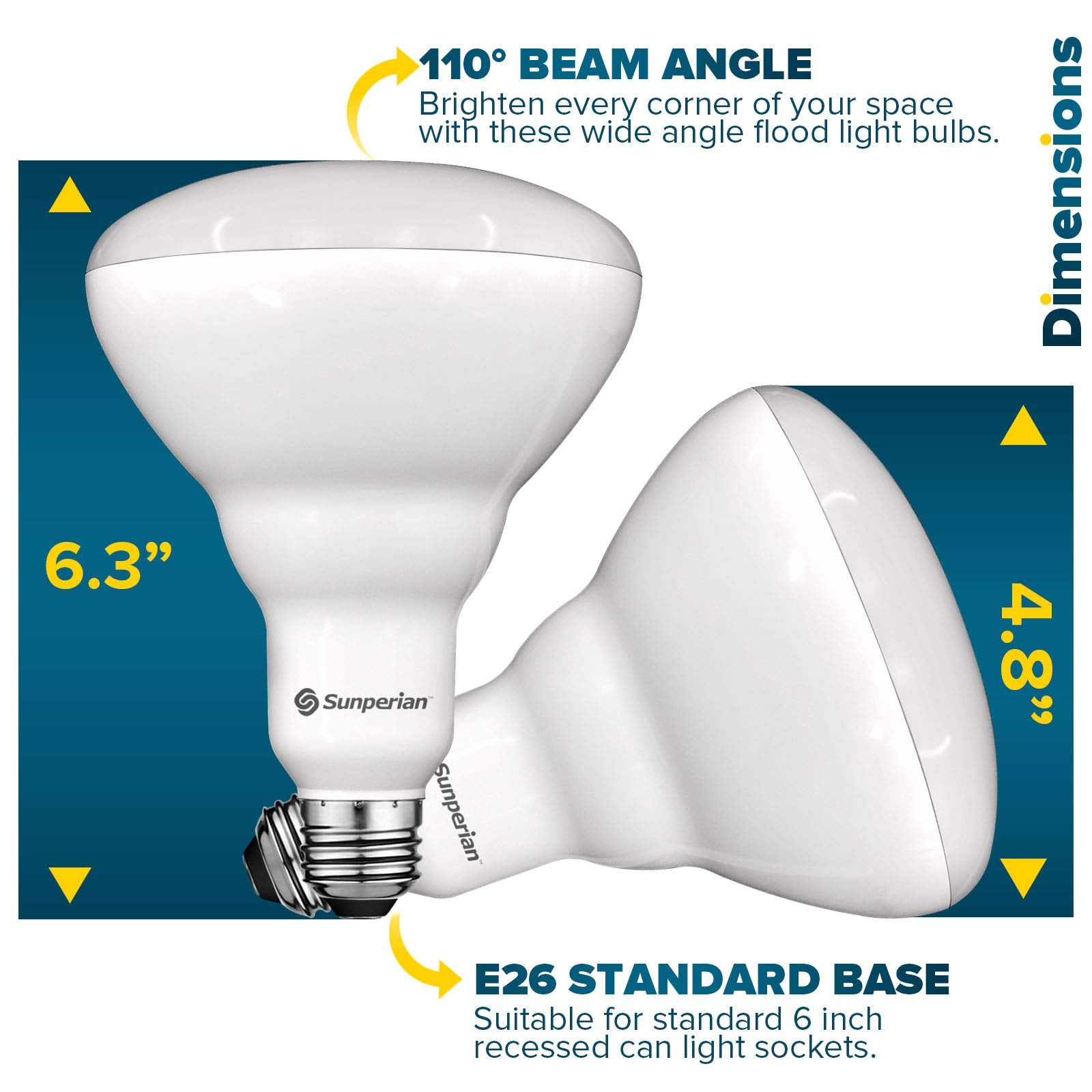 Sunperian 6 Pack Br40 Led Light Bulbs, 13W=85W, 3500K, Dimmable