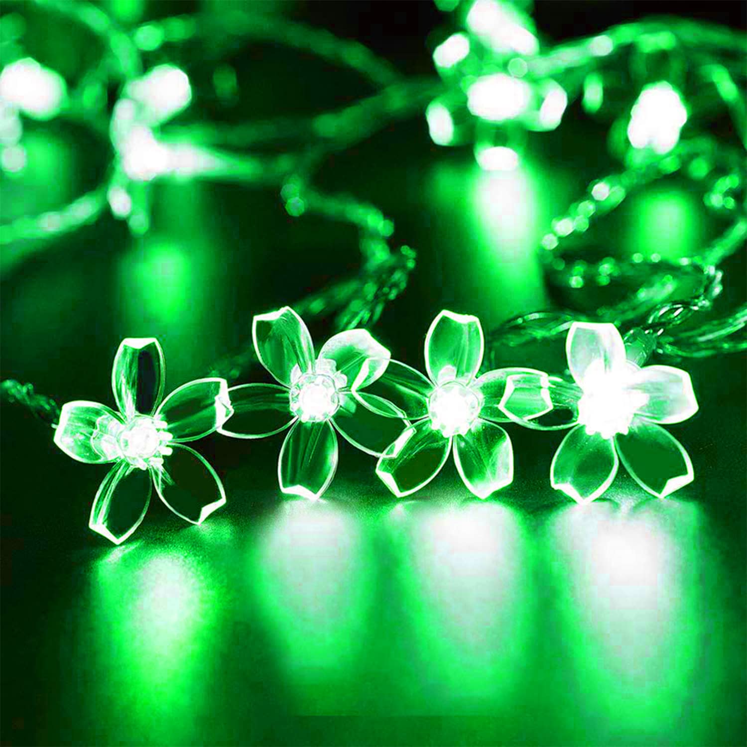 Flower String Lights Battery Operated Cherry Blossom Halloween Fairy Lights 30Led Indoor Outdoor Waterproof Decoration For Christmas Camping,Garden Fence,Birthday,Wedding Party,Bedroom (Green)