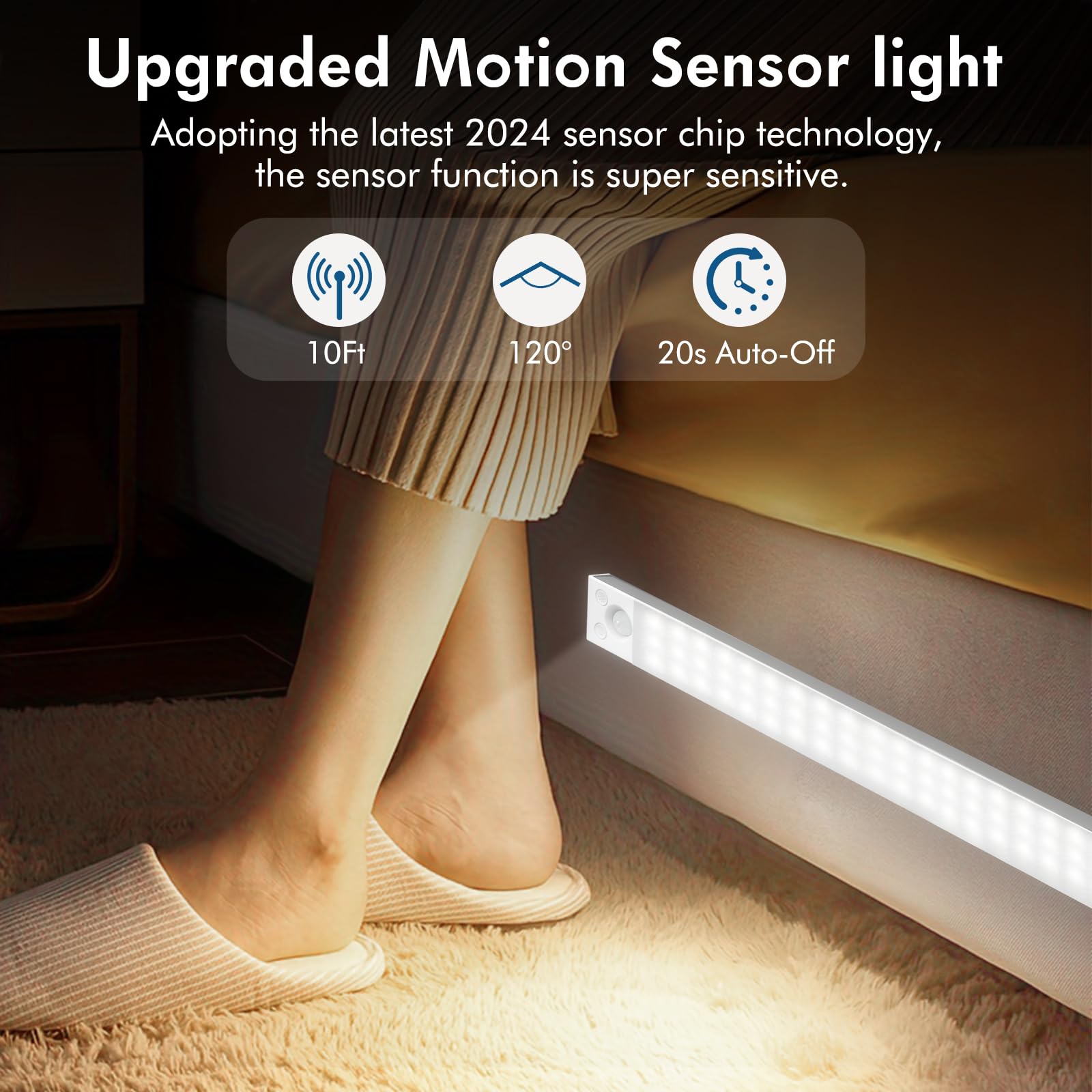 KEPLUG Under Cabinet Lights, 14.5" Dimmable Motion Sensor, 63 LEDs, Rechargeable Battery, White, Model GLS-C013 L