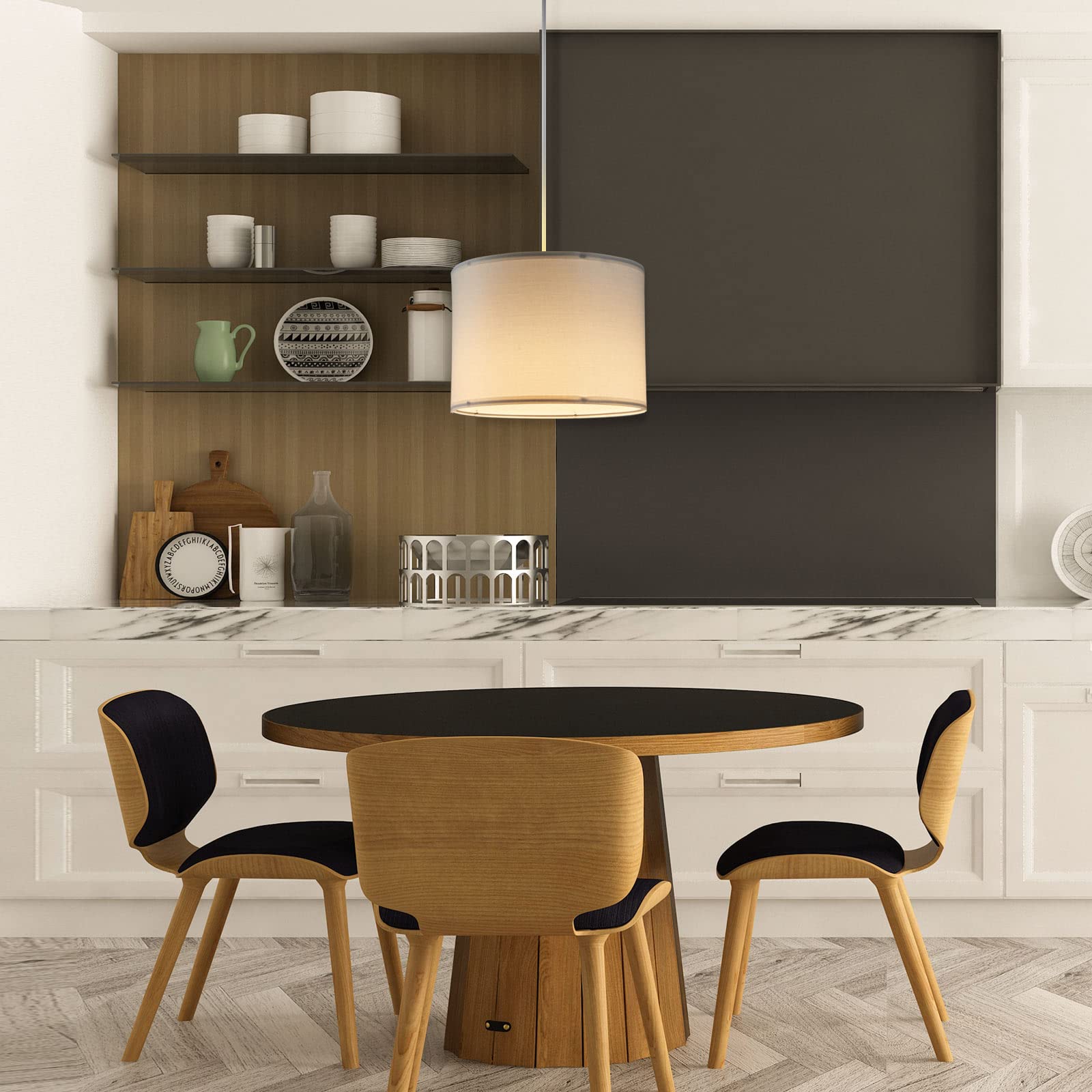 Kuaugst Plug In Pendant Light, 15 Ft Hanging Lamp With Plug In Cord, On/Off Switch, Pendant Lighting With Fabric Shade, Hanging