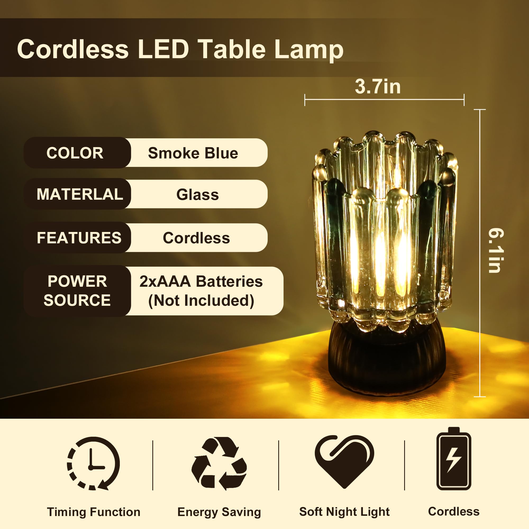 Miubrty Battery Operated Lamp With Auto-Off Timer, Cordless Table Night Light For Bedroom & Entryway, Portable Led Lamp For Home