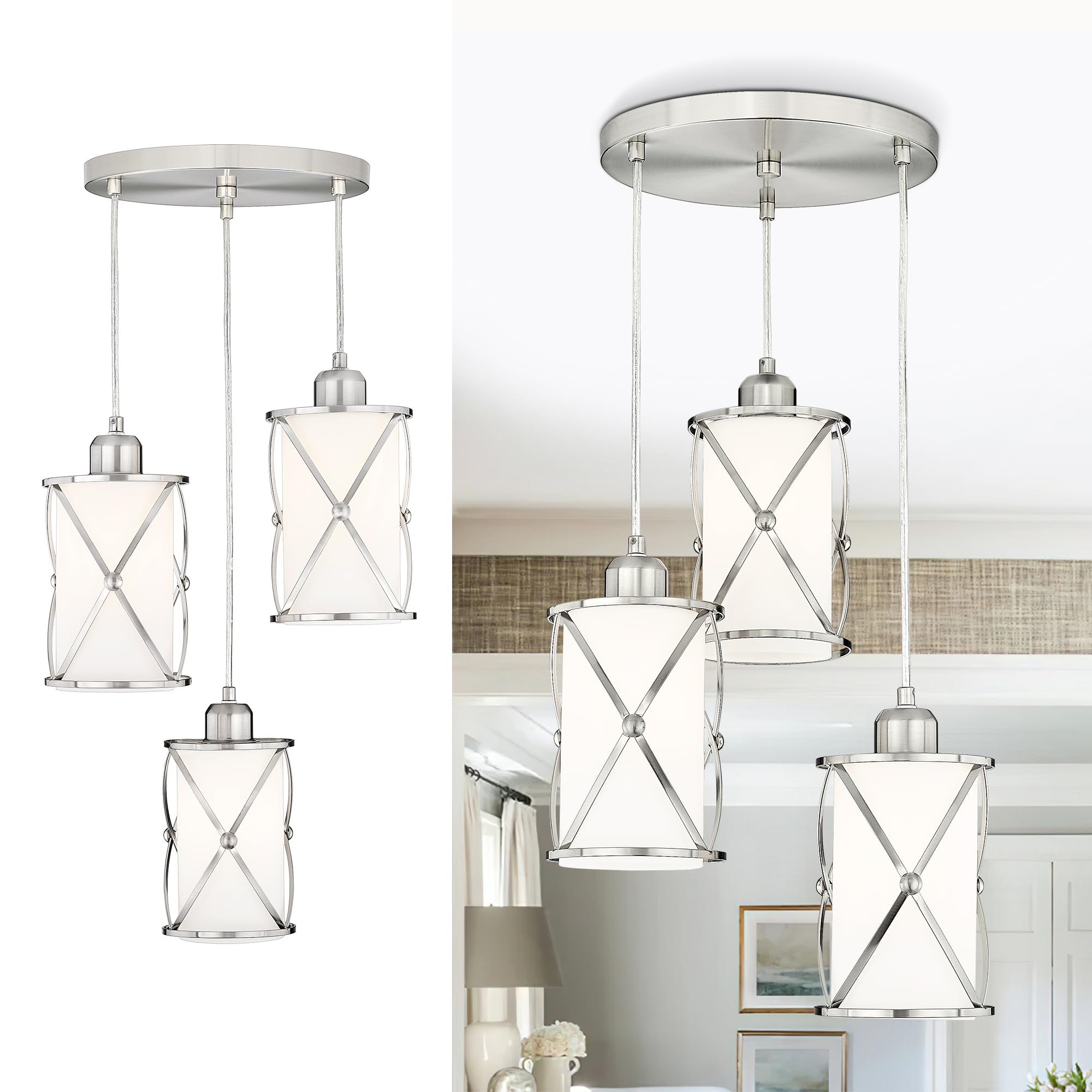 Osimir 3-Light Brushed Nickel Chandelier With Frosted Glass For Dining Room & Kitchen Island