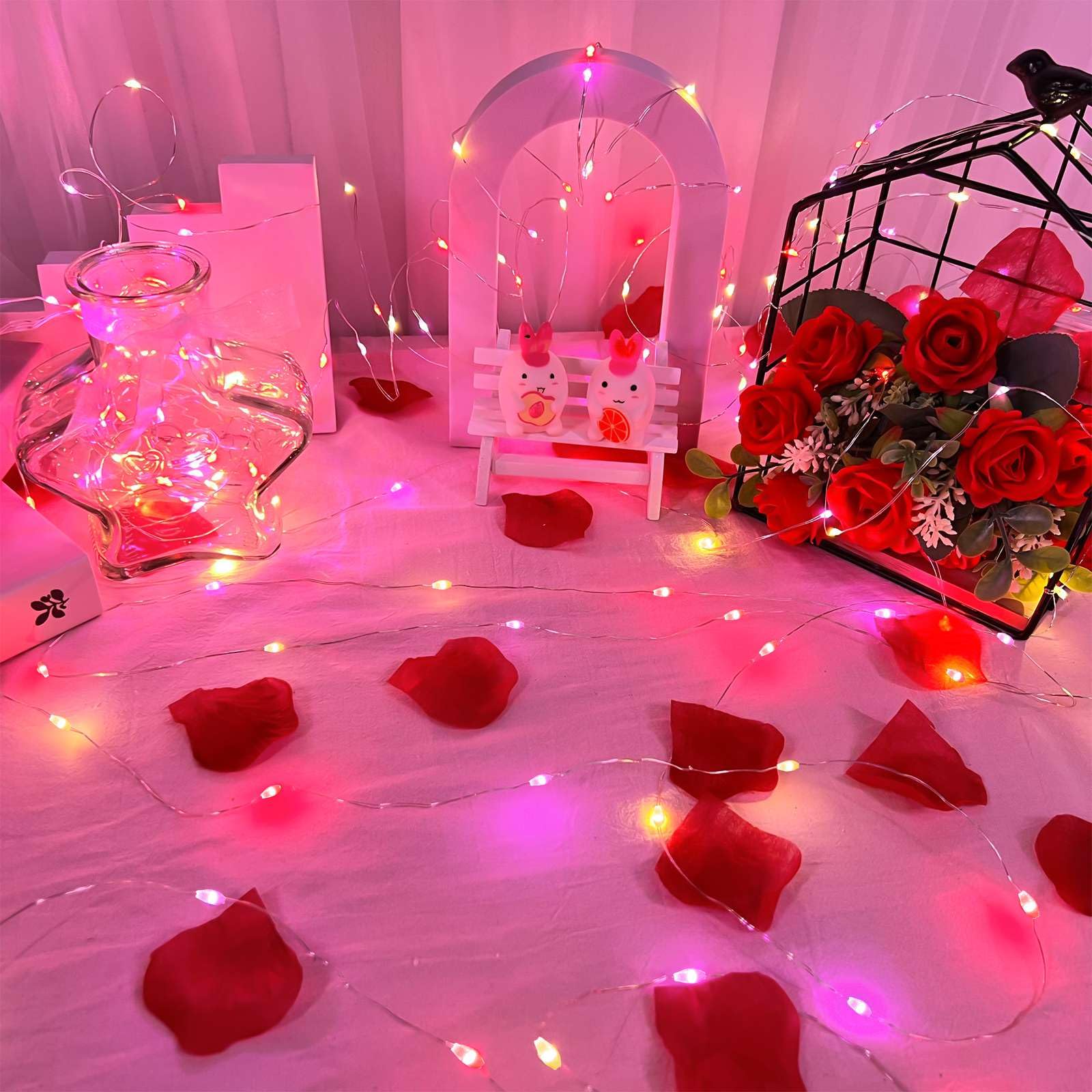 [Timer]3 Pack 3 Color -Pink Red White Valentines Fairy Lights Valentines Day Decorations, Battery Operated Copper Wire Valentine