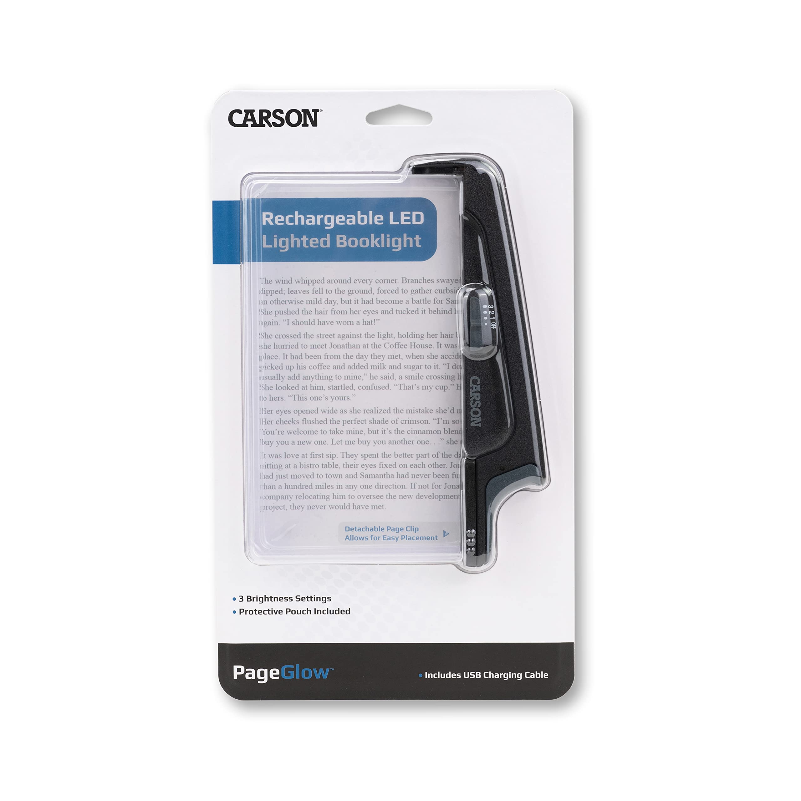 Carson PageGlow PG-10R Rechargeable LED Reading Light - 7.25x5.4x0.88, Compact Design, Ideal for Reading, Travel, and Night Use