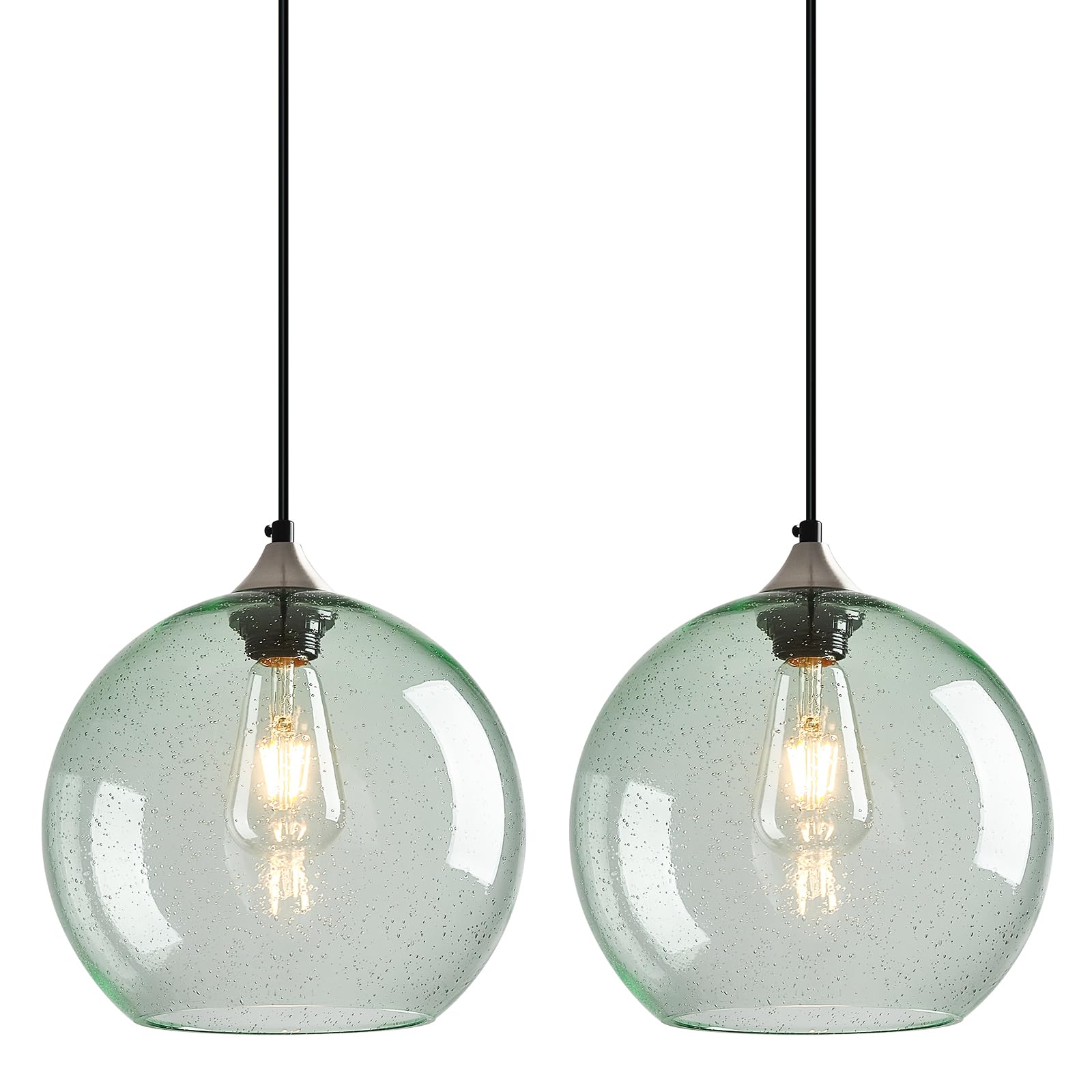 Lbsqj Light Green Glass Pendant Lights Kitchen Island Globe Pendant Light Fixtures Modern Pendant Lighting For Bedroom Living Dining Room Light Fixture (9.84 In  2 Pack)