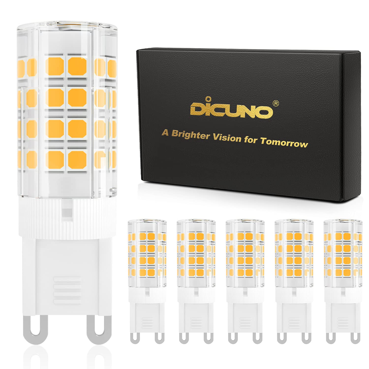 DiCUNO G9 LED Light Bulb 4W, 40W Halogen Replacement, Warm White 3000K, 450 Lumen, G9 Bi-Pin Ceramic Base Bulb, 120V, Non-dimmab