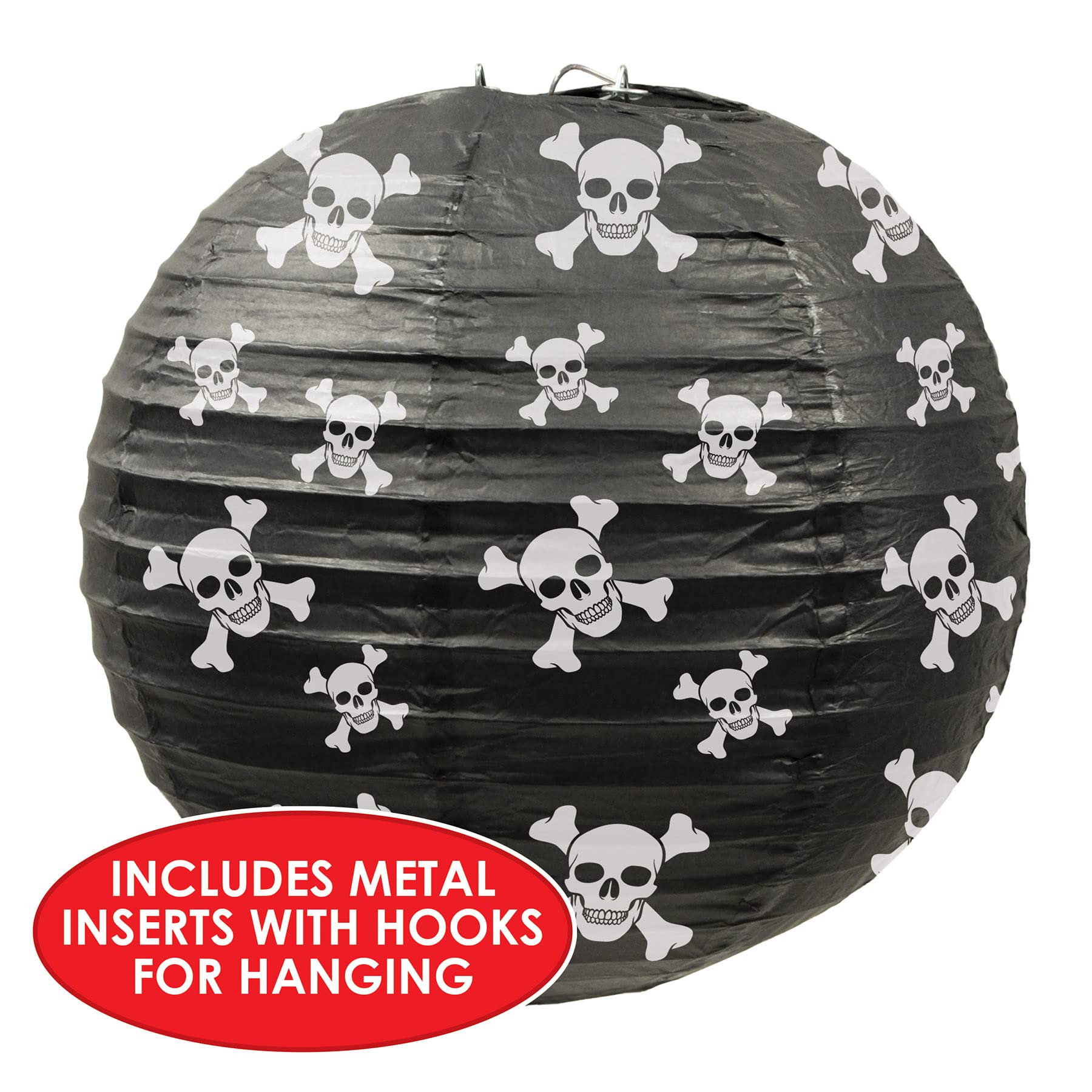 Beistle Pirate Paper Lanterns, 9 1/2-Inch, Black/White