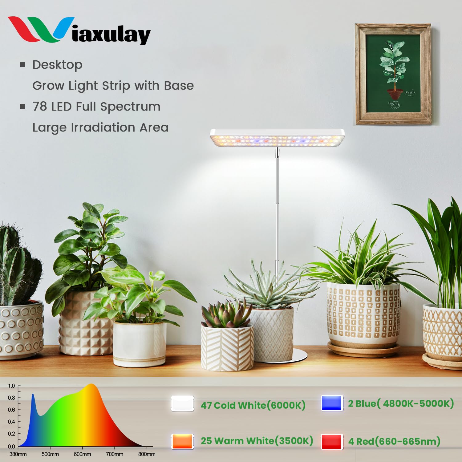 Wiaxulay Grow Light, 78 Led Plant Light For Indoor Plants, Full Spectrum Desktop Growing Lamp With Auto Timer 6/12/16 Hrs, 3 Lighting Modes, 5 Dimmable Levels, Height Adjustable 7.8&quot;-26&quot;, 1 Pack